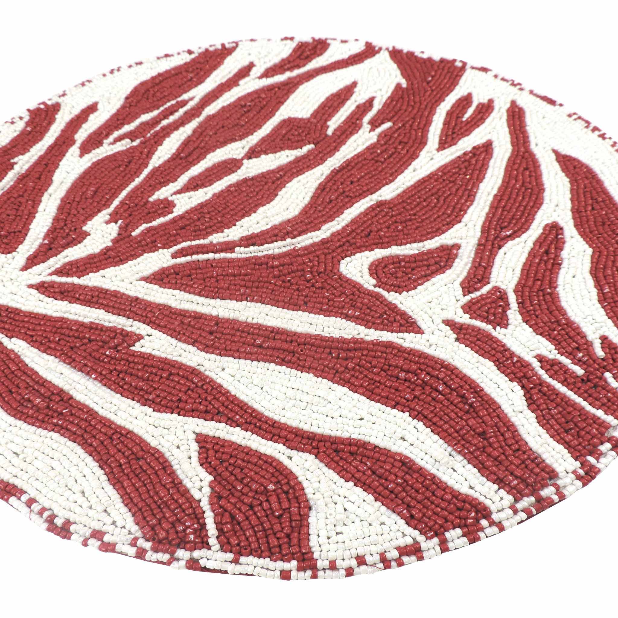 Modern Camo Glass Beaded Placemat in Red & White, Set of 2