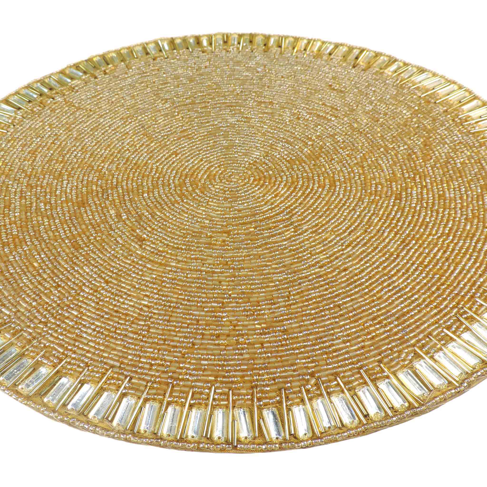 Glam Crystal Bead Embroidered Placemat in Gold, Set of 2/4