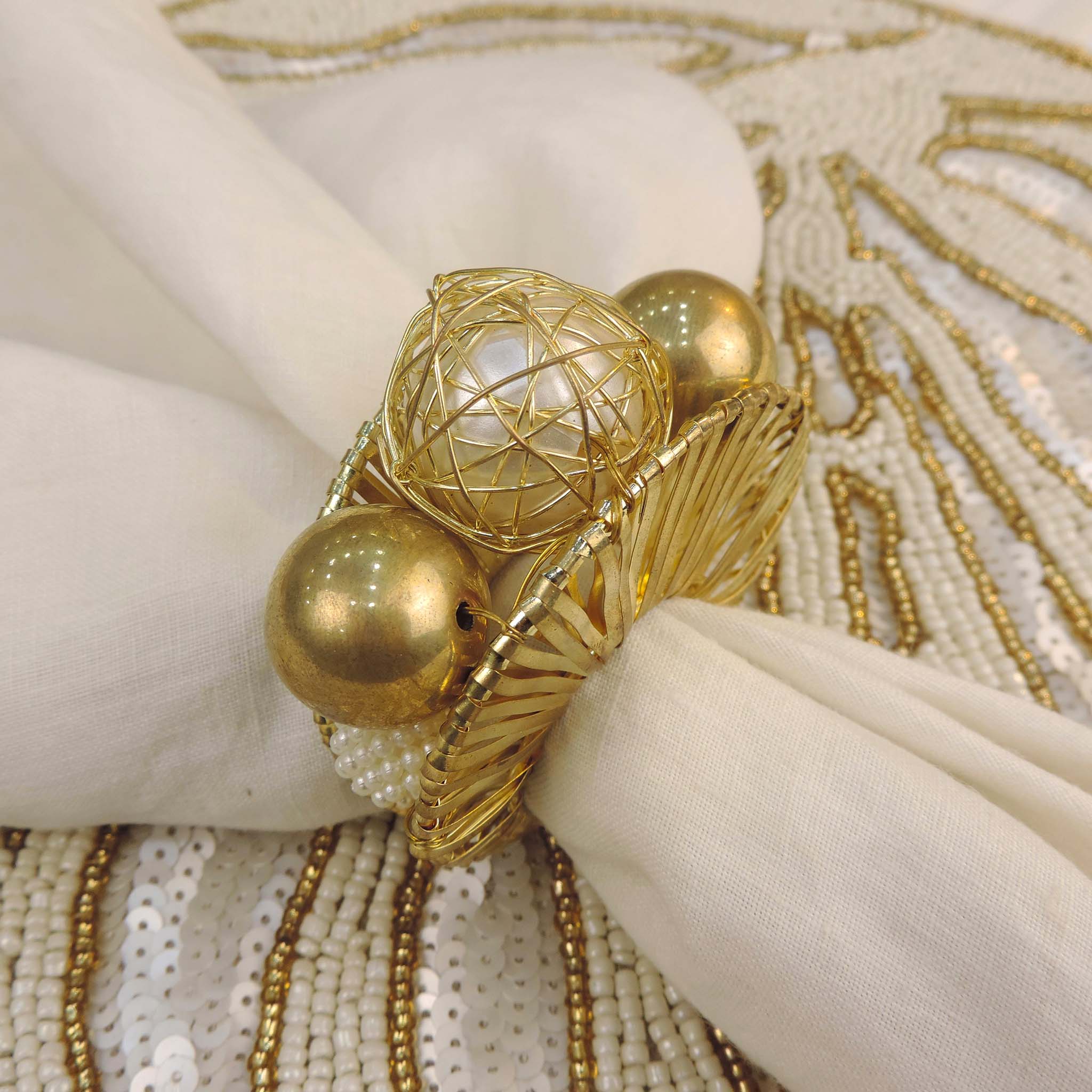 Pearl Napkin Ring in Gold, Set of 4