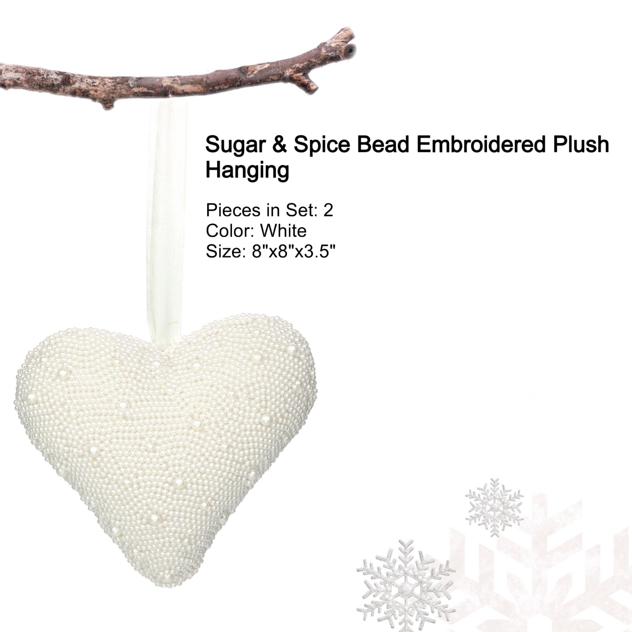Sugar & Spice Bead Embroidered Plush Hanging in White, Set of 2