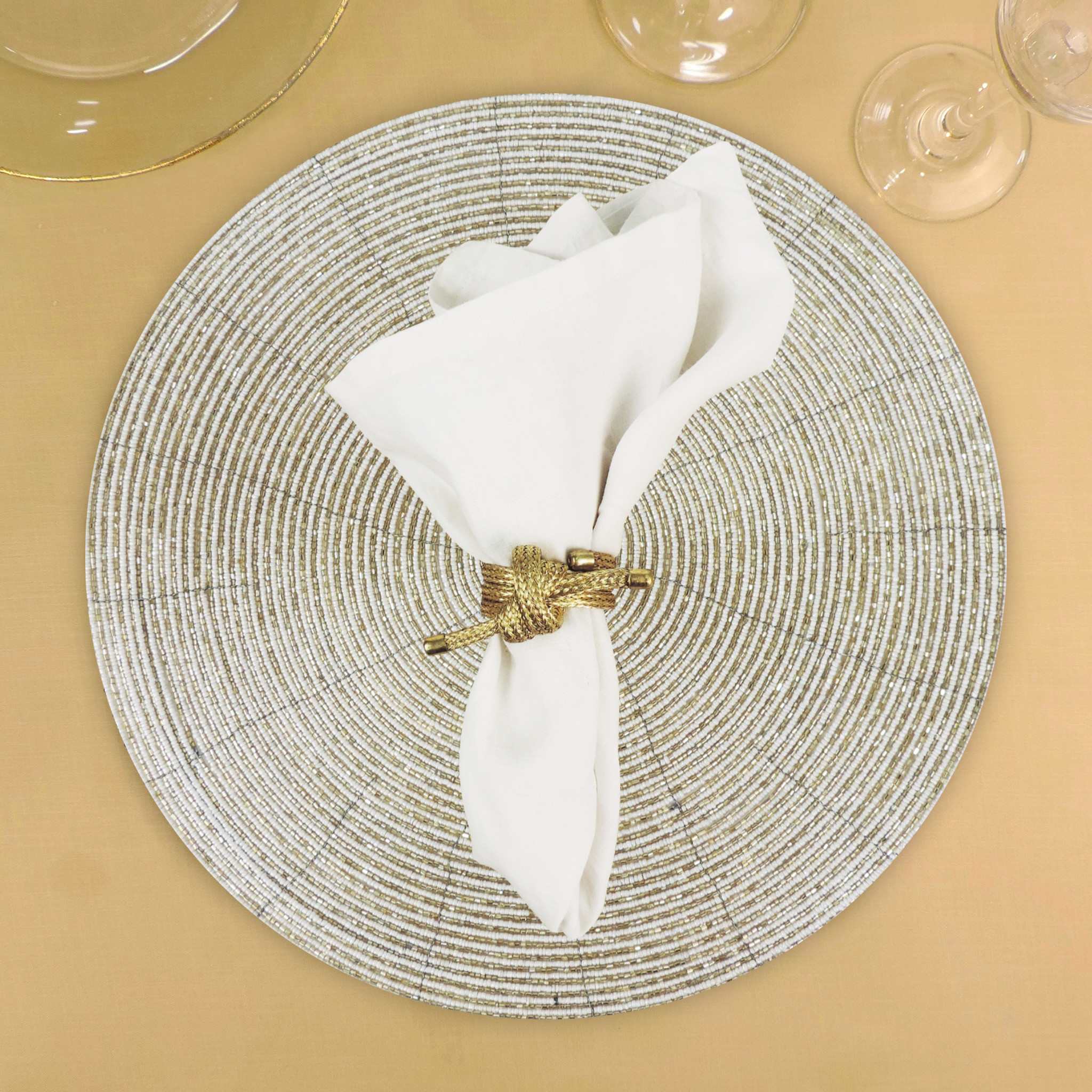 Glass Bead Heirloom Placemat in Gold & Cream, Set of 4