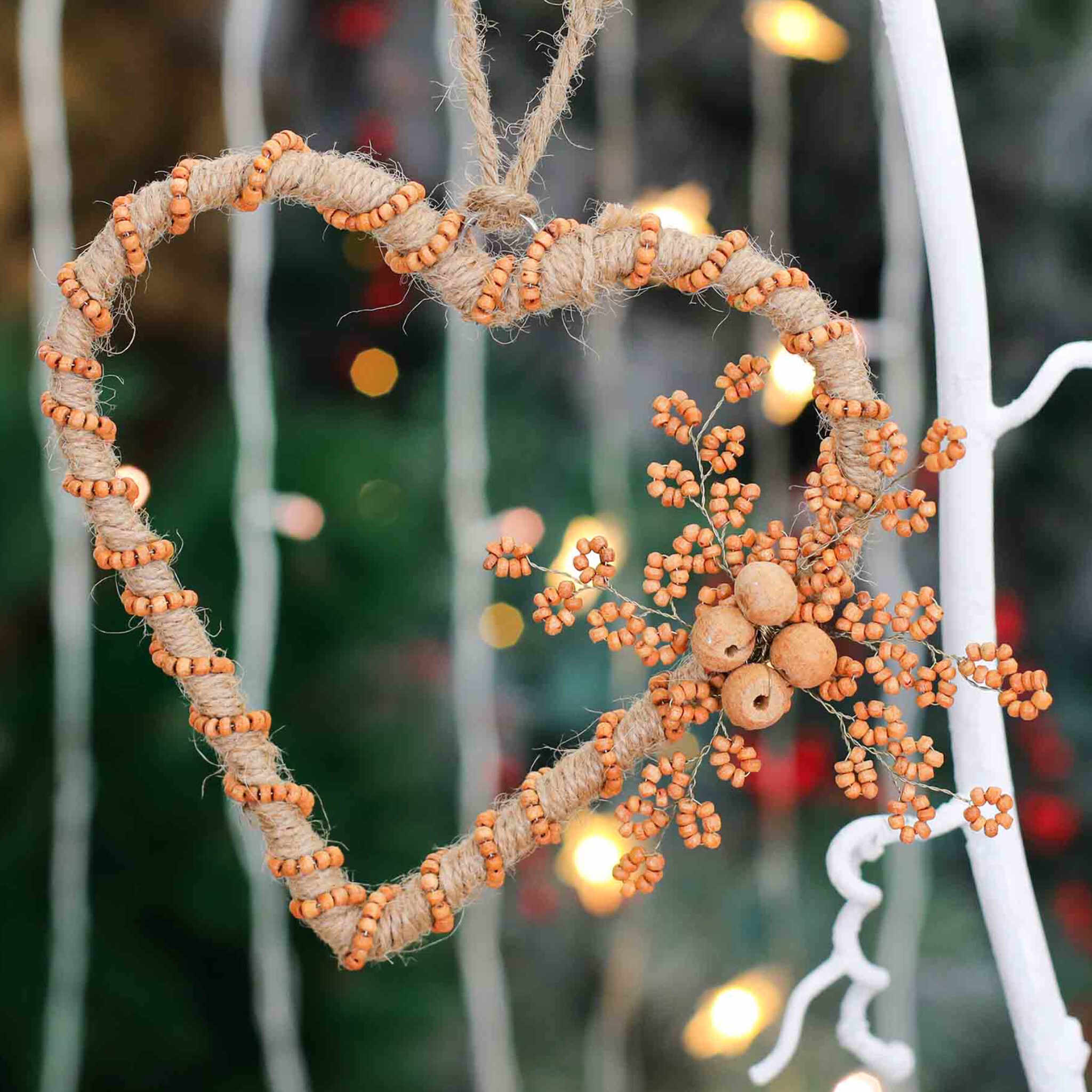 Natural Jute Wreath Heart Hanging in Orange, Set of 2