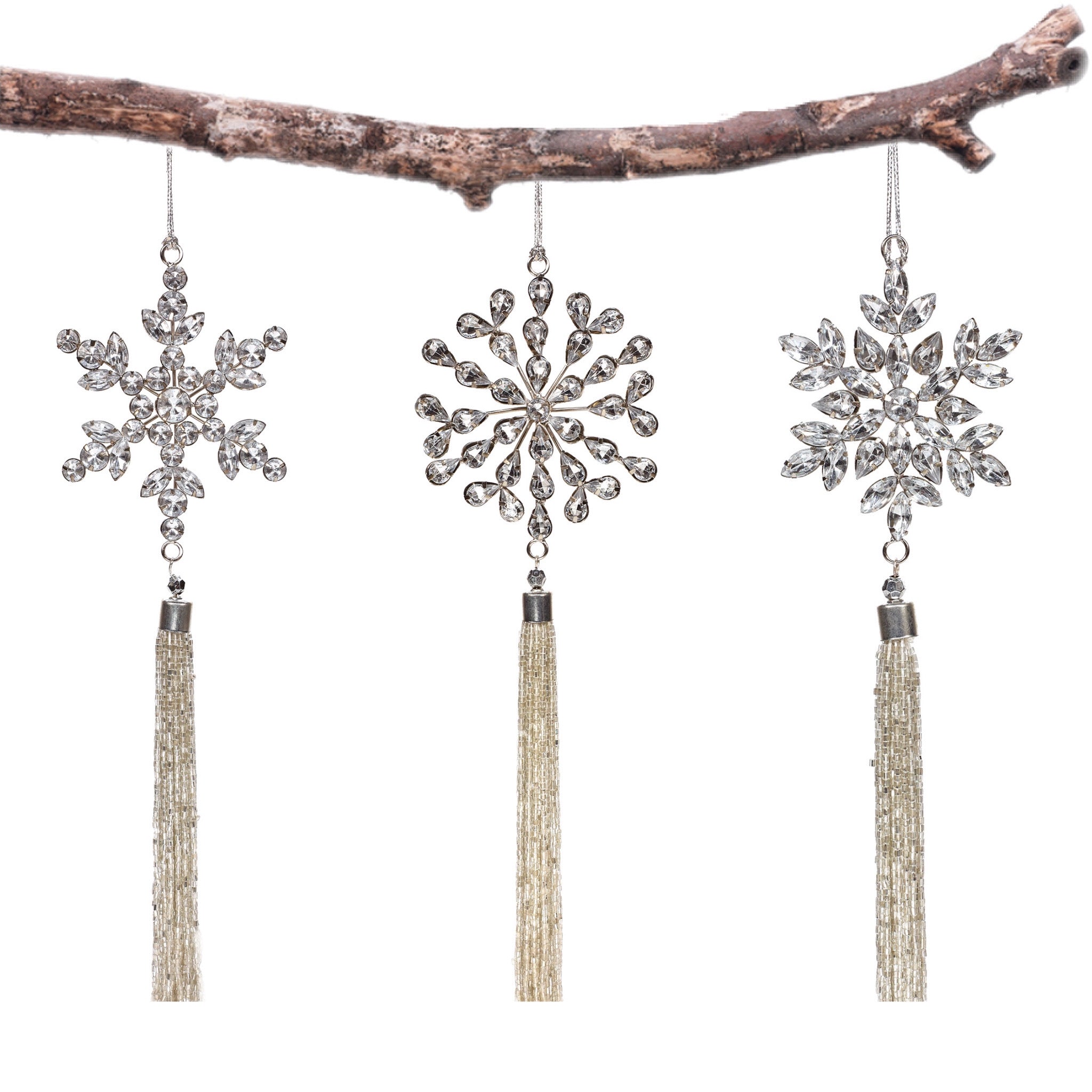 Silver Jeweled Christmas Tree Ornament, Set of 3