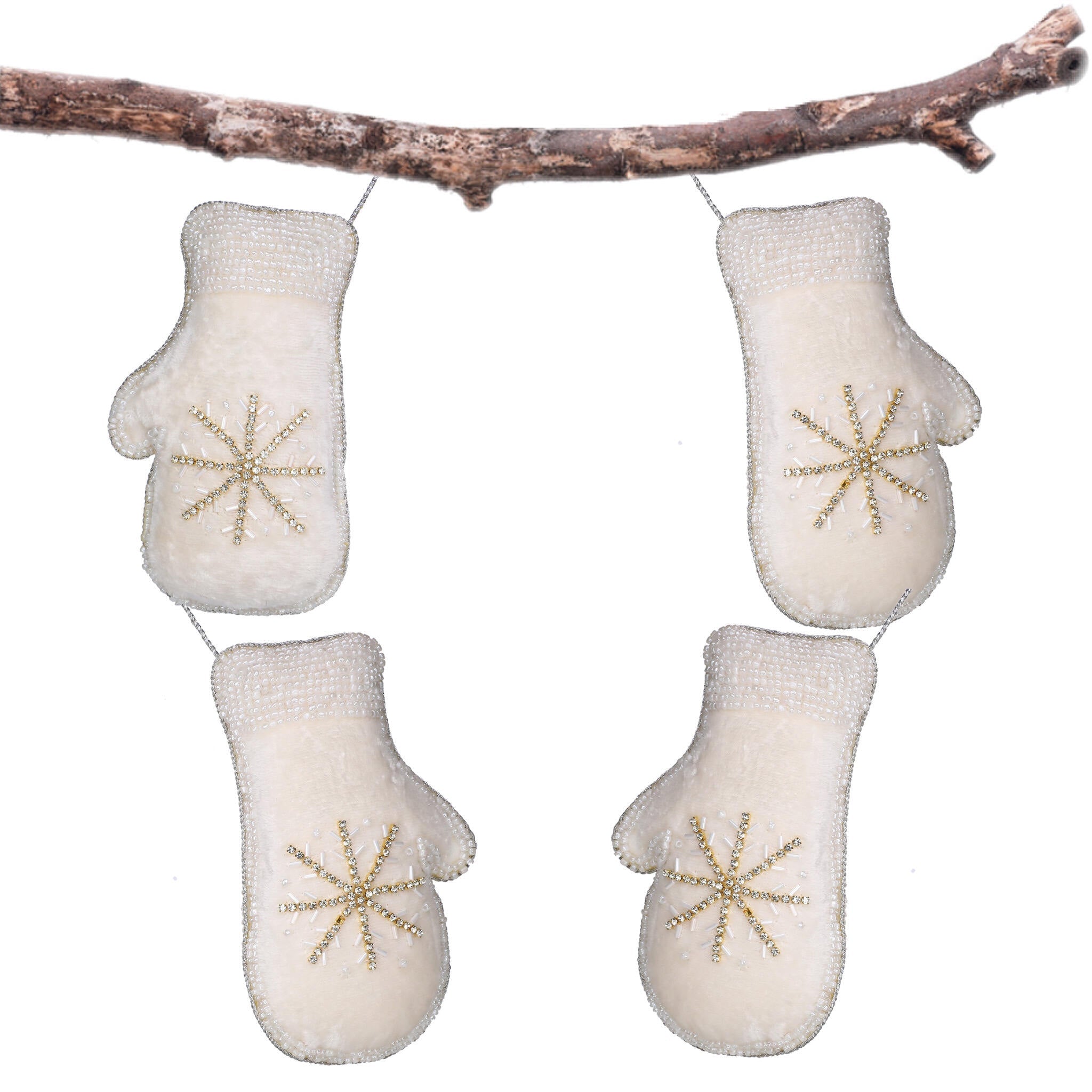 Felt Stocking Christmas Ornament in White & Gold, Set of 2