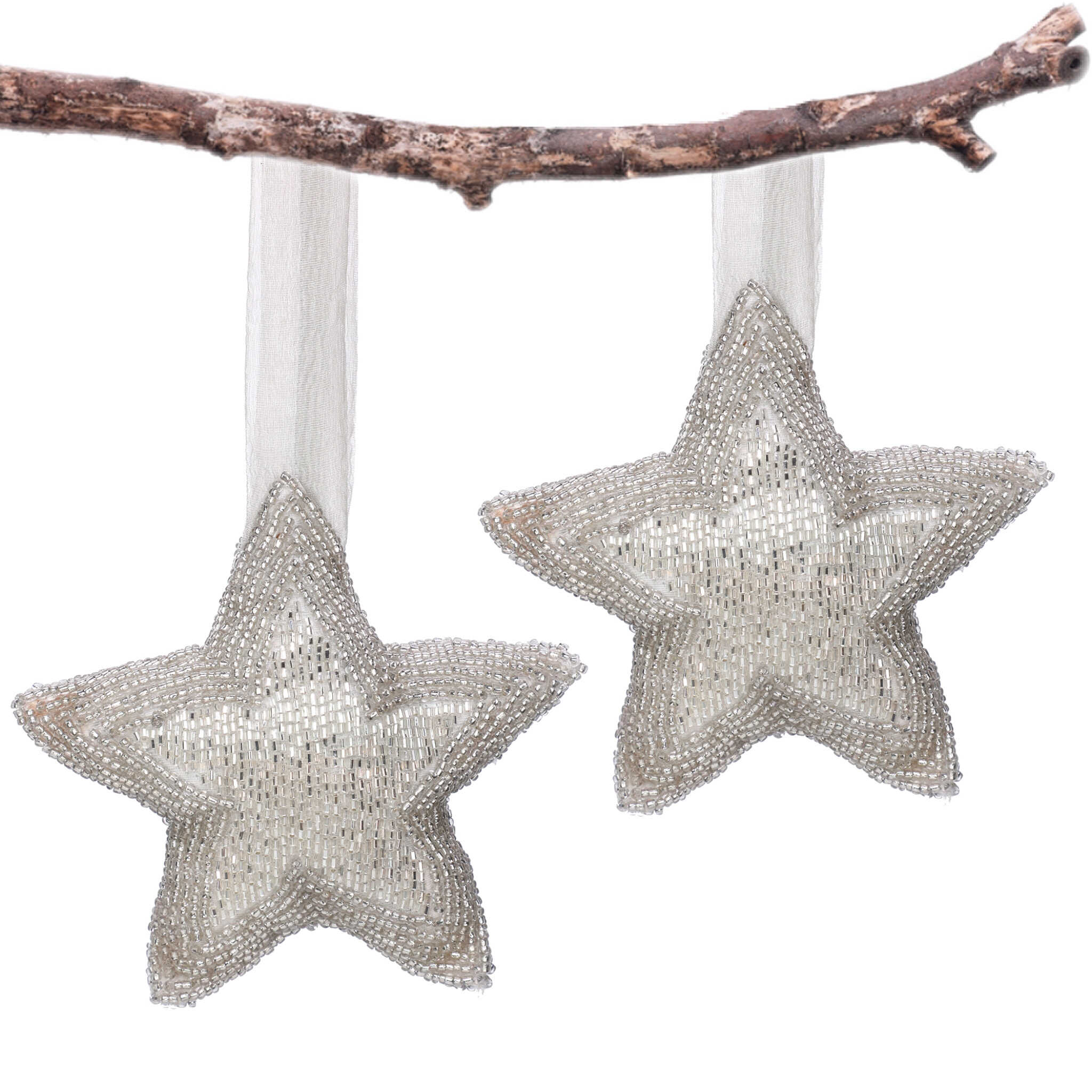 Felt Star Christmas Ornament in Silver, Set of 2