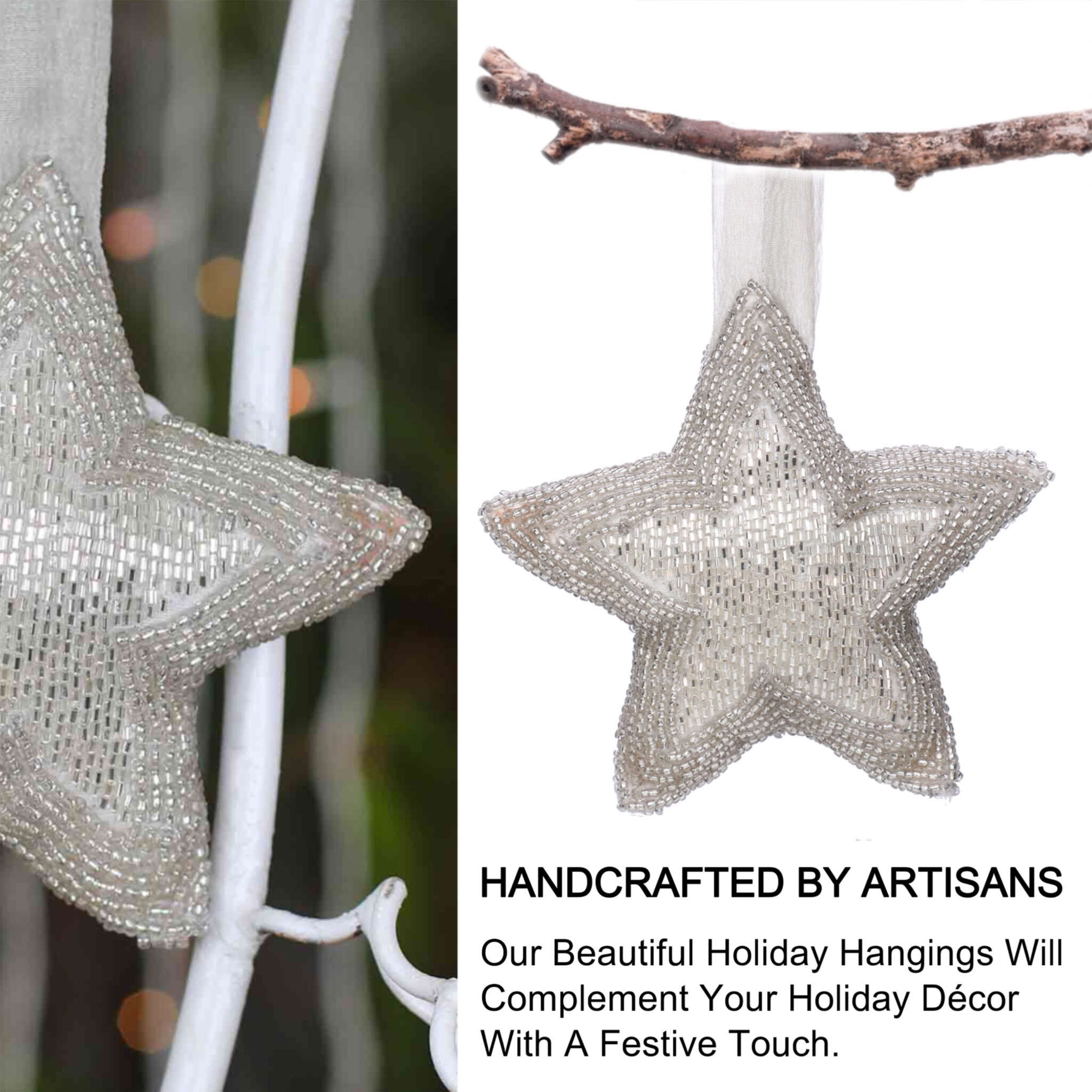 Felt Star Christmas Ornament in Silver, Set of 2