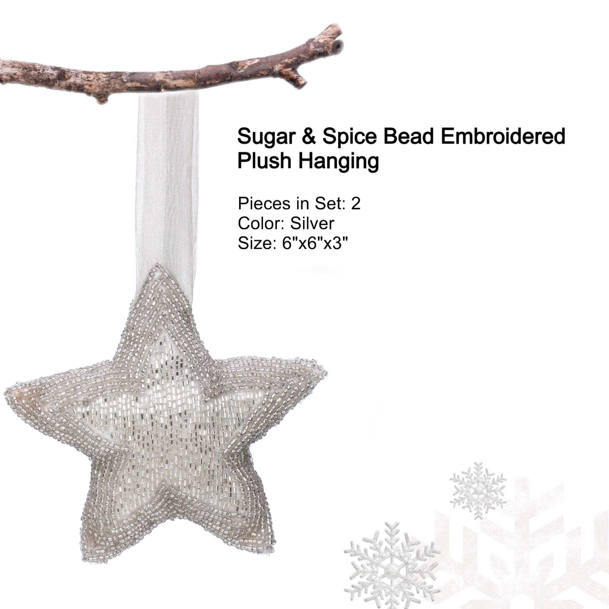 Felt Star Christmas Ornament in Silver, Set of 2