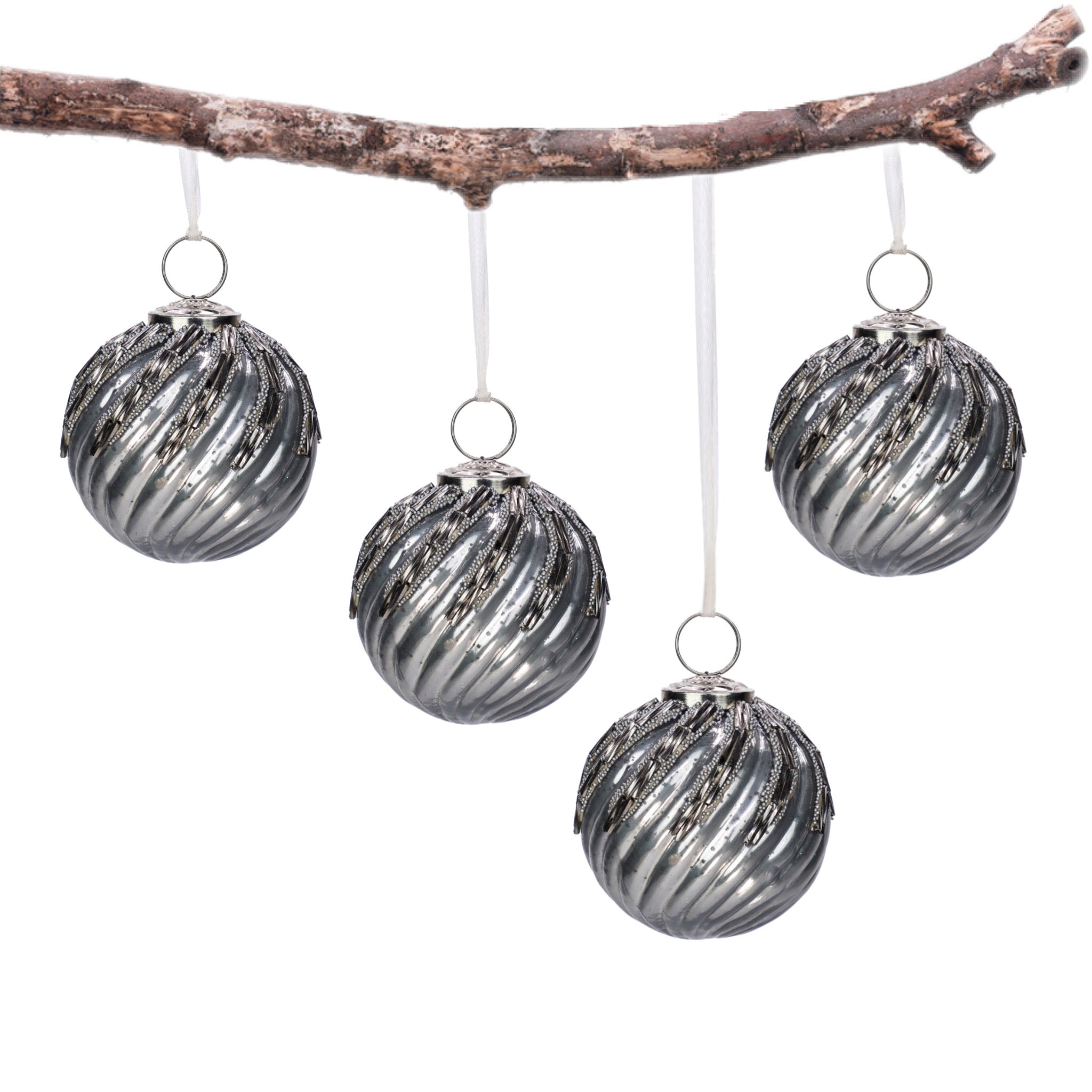 Timeless Christmas Tree Ornament in Silver & Grey, Set of 4