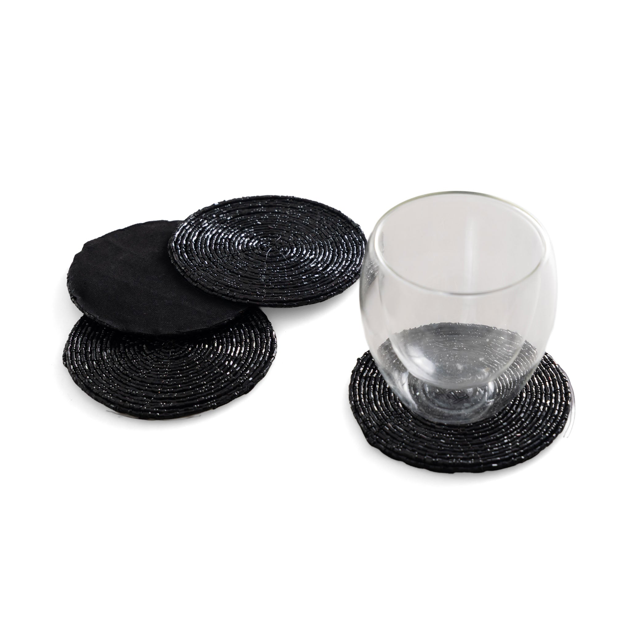 Glass Bead Coaster in Black, Set of 4