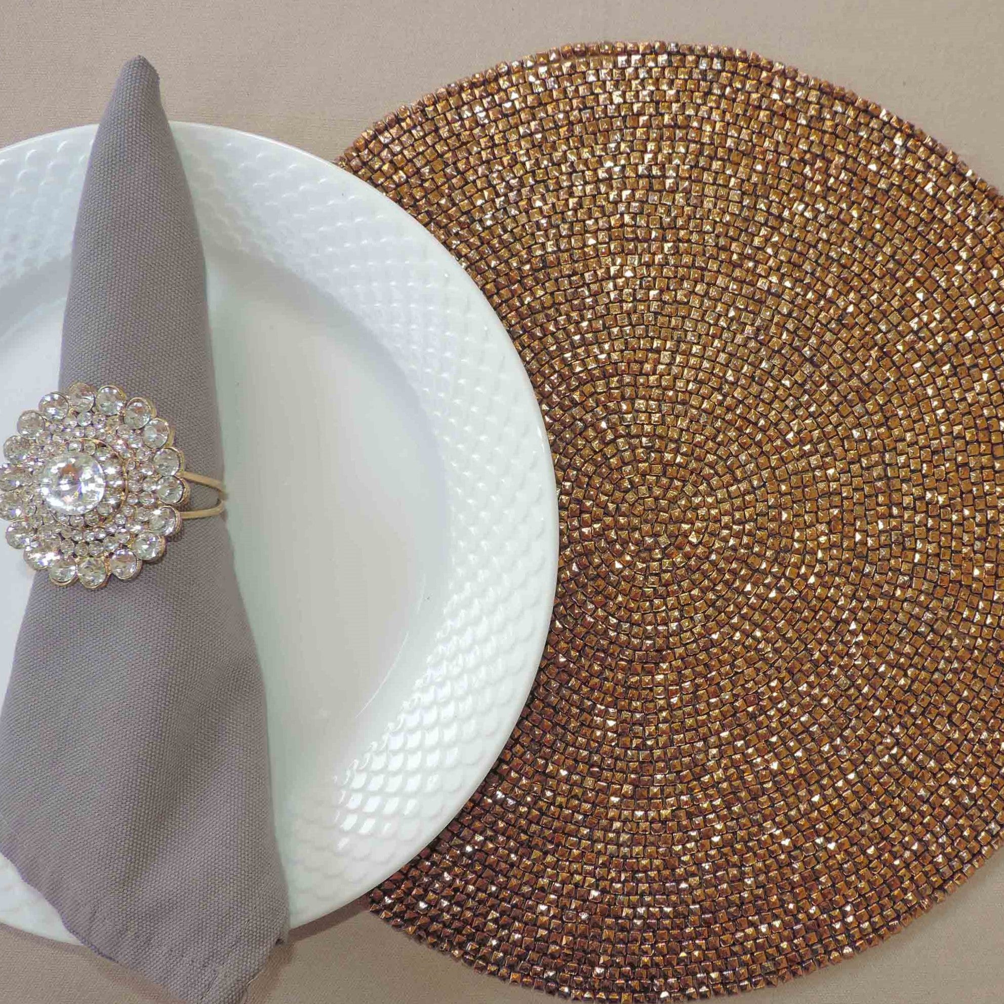 Bead Embroidered Mosiac Placemat in Antique Gold, Set of 2