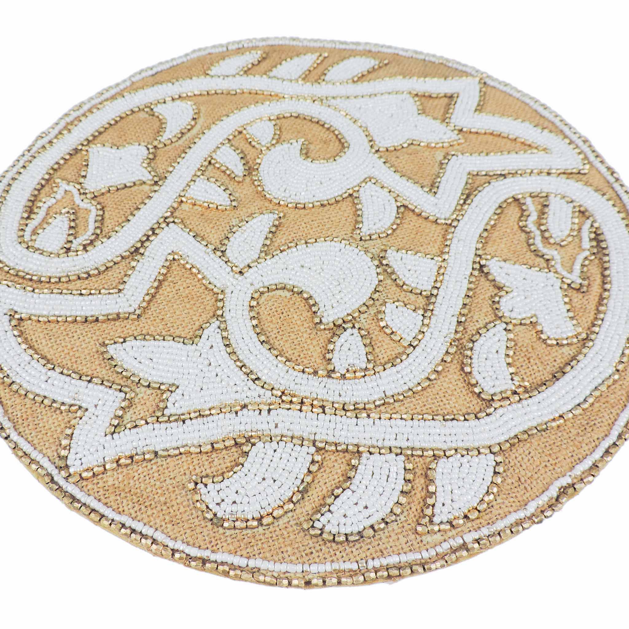 Il Pesce Glass Beaded Placemat in Natural & White, Set of 2