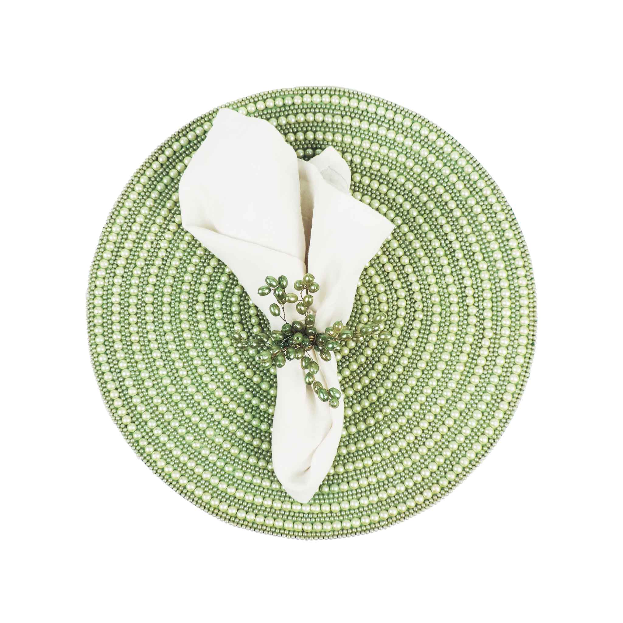 Whirl Bead Embroidered Placemat in Light Green, Set of 2