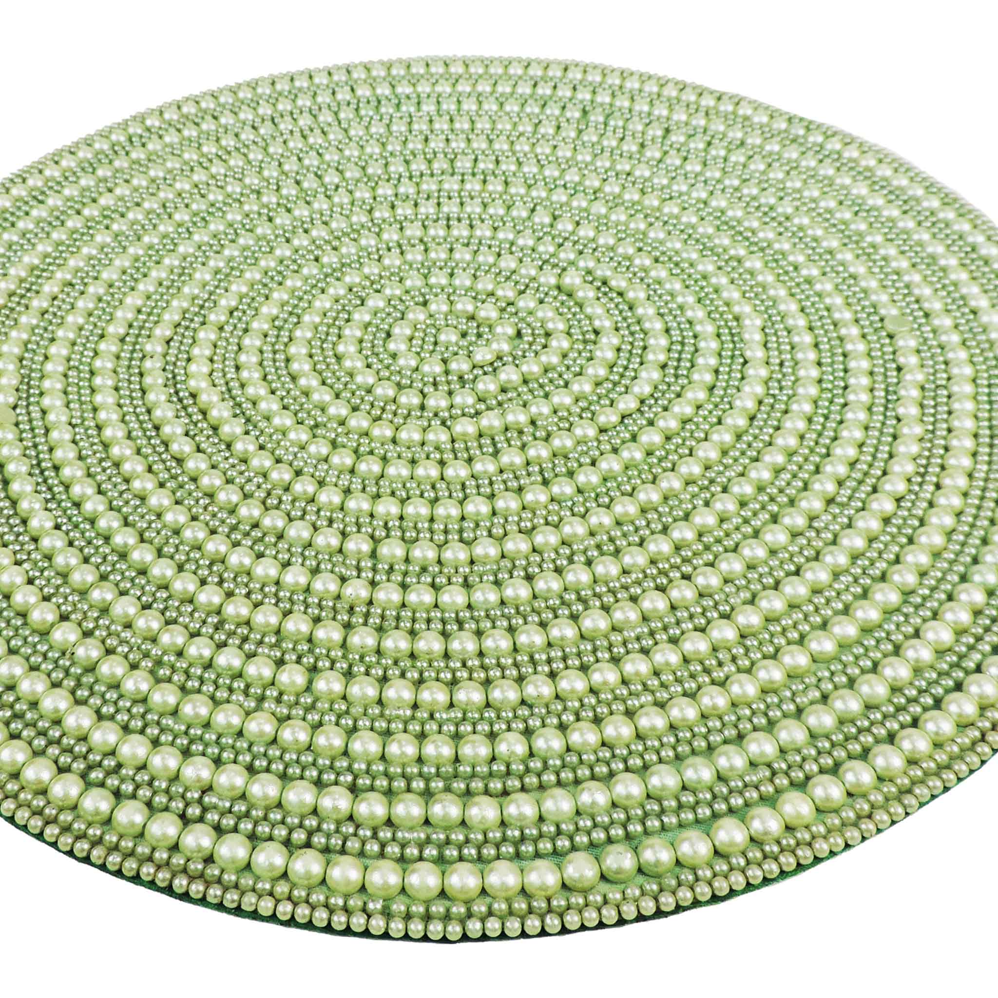 Whirl Bead Embroidered Placemat in Light Green, Set of 2