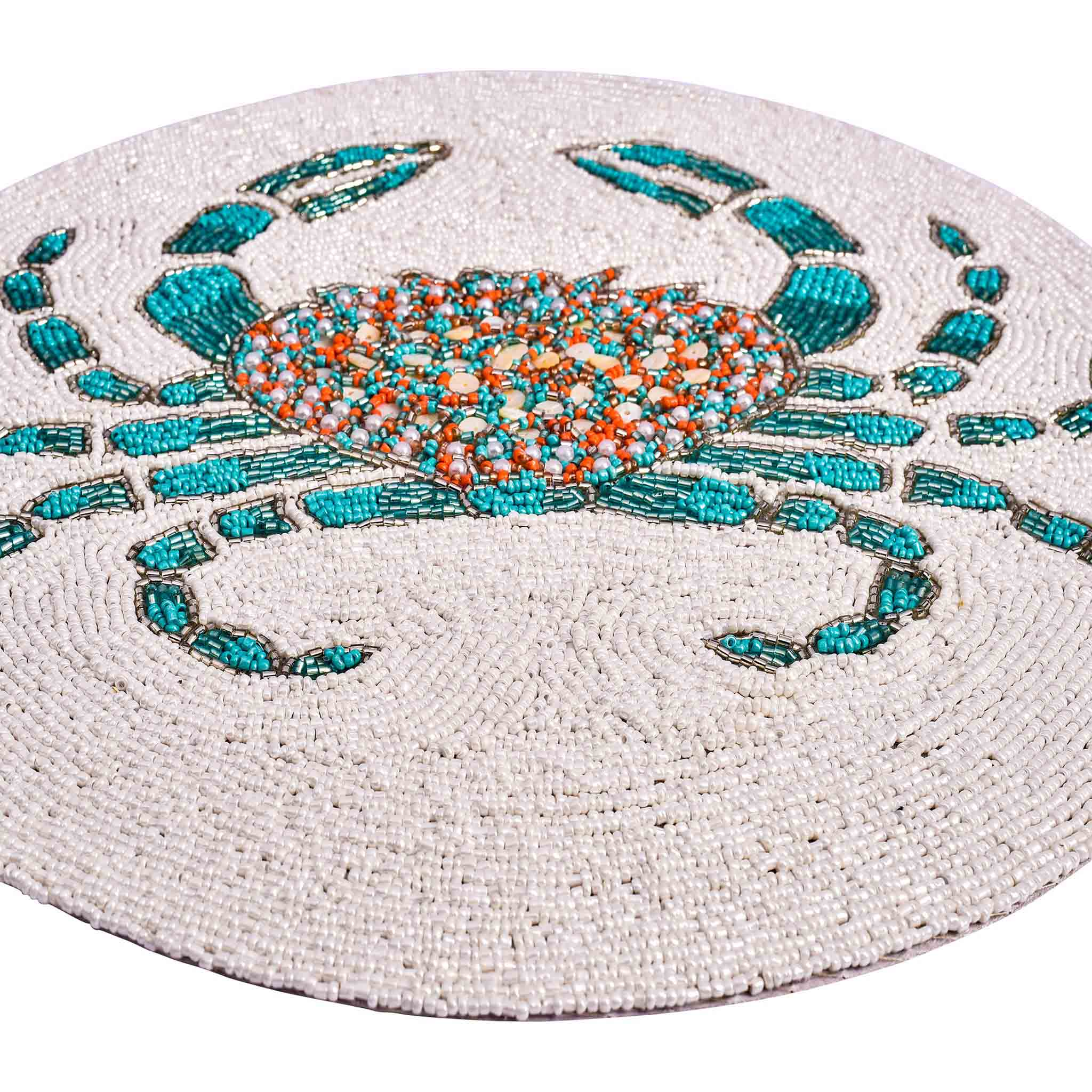 Stay Salty Beaded Placemat in Cream & Teal, Set of 2