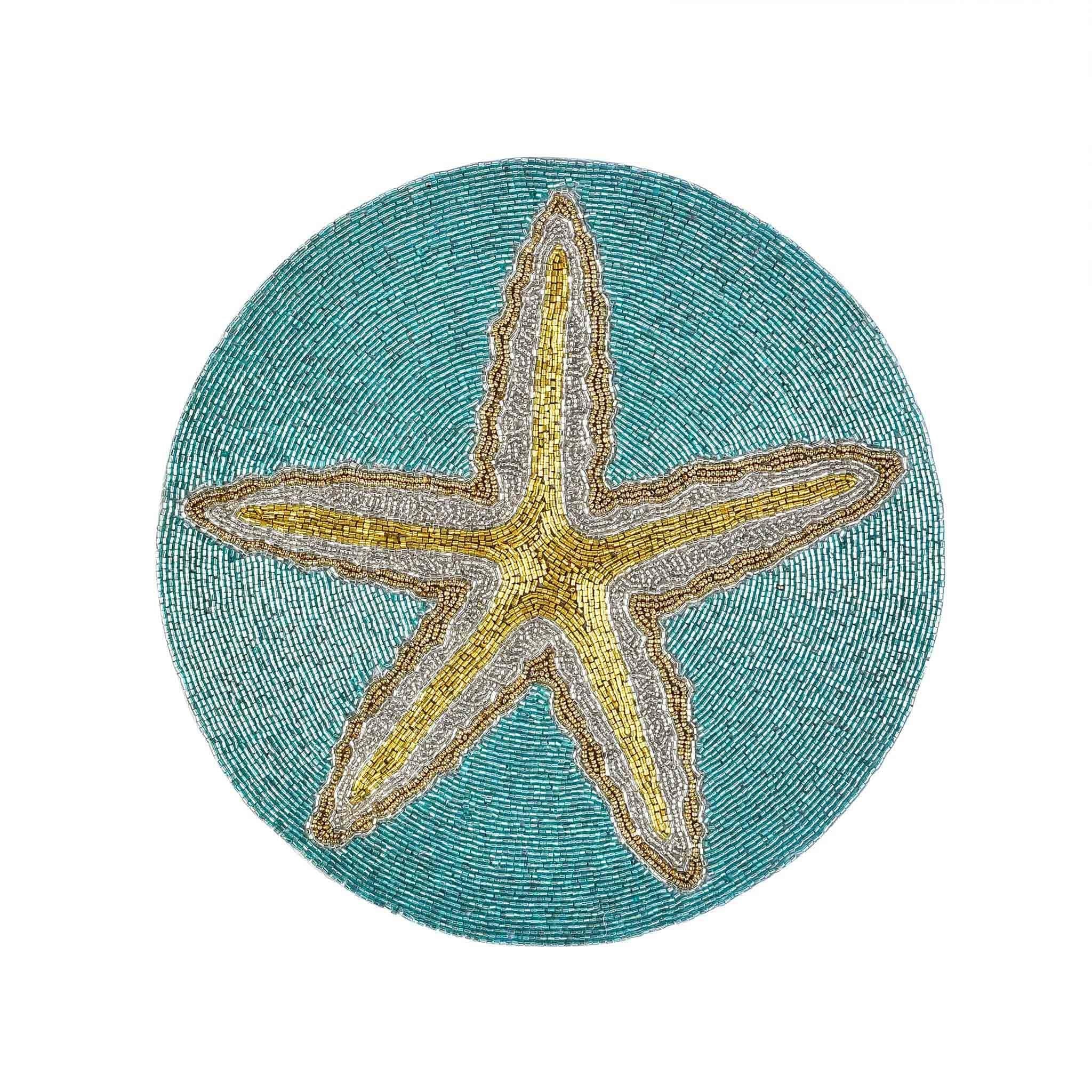 Ringo Starfish Beaded Placemat in Teal & Gold, Set of 2