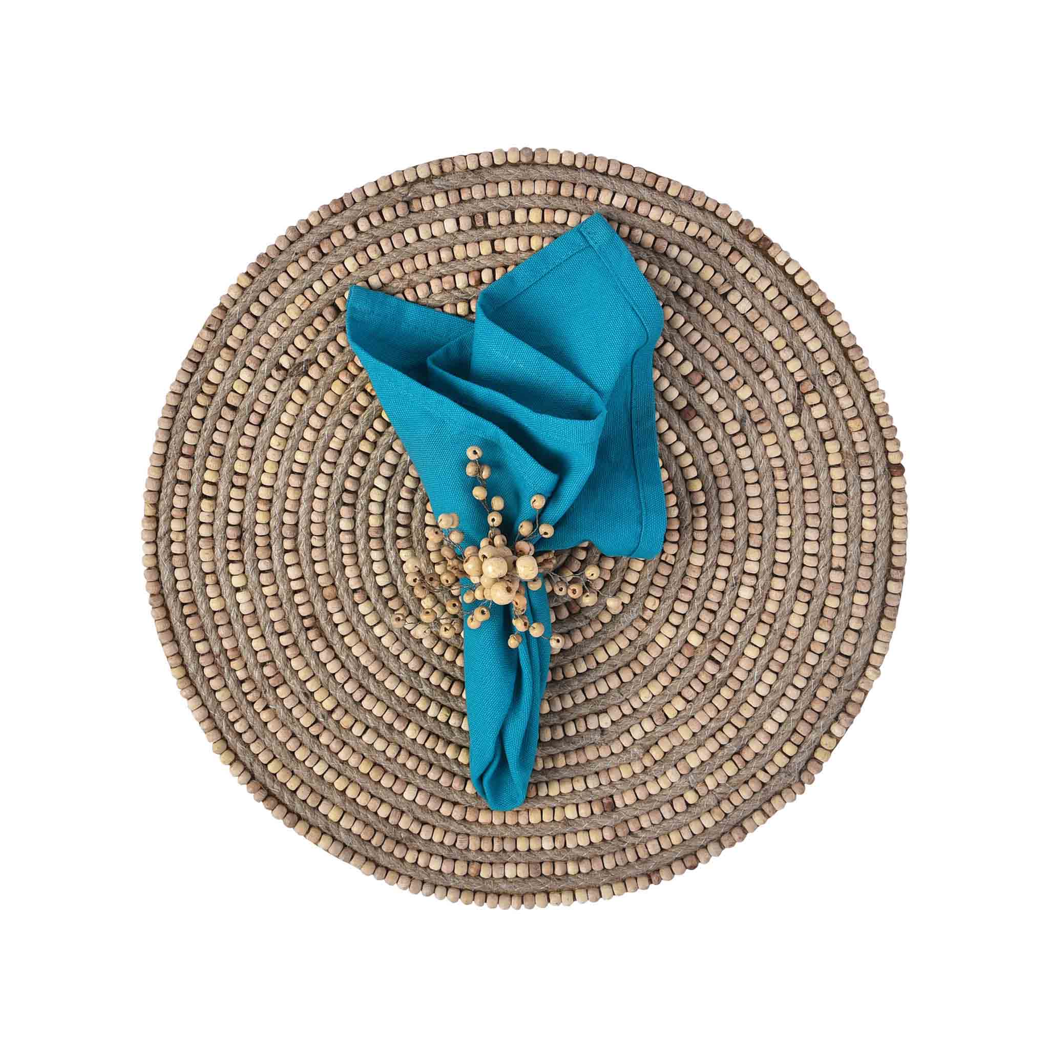 Braided Natural Jute & Wood Beaded Placemat, Set of 2