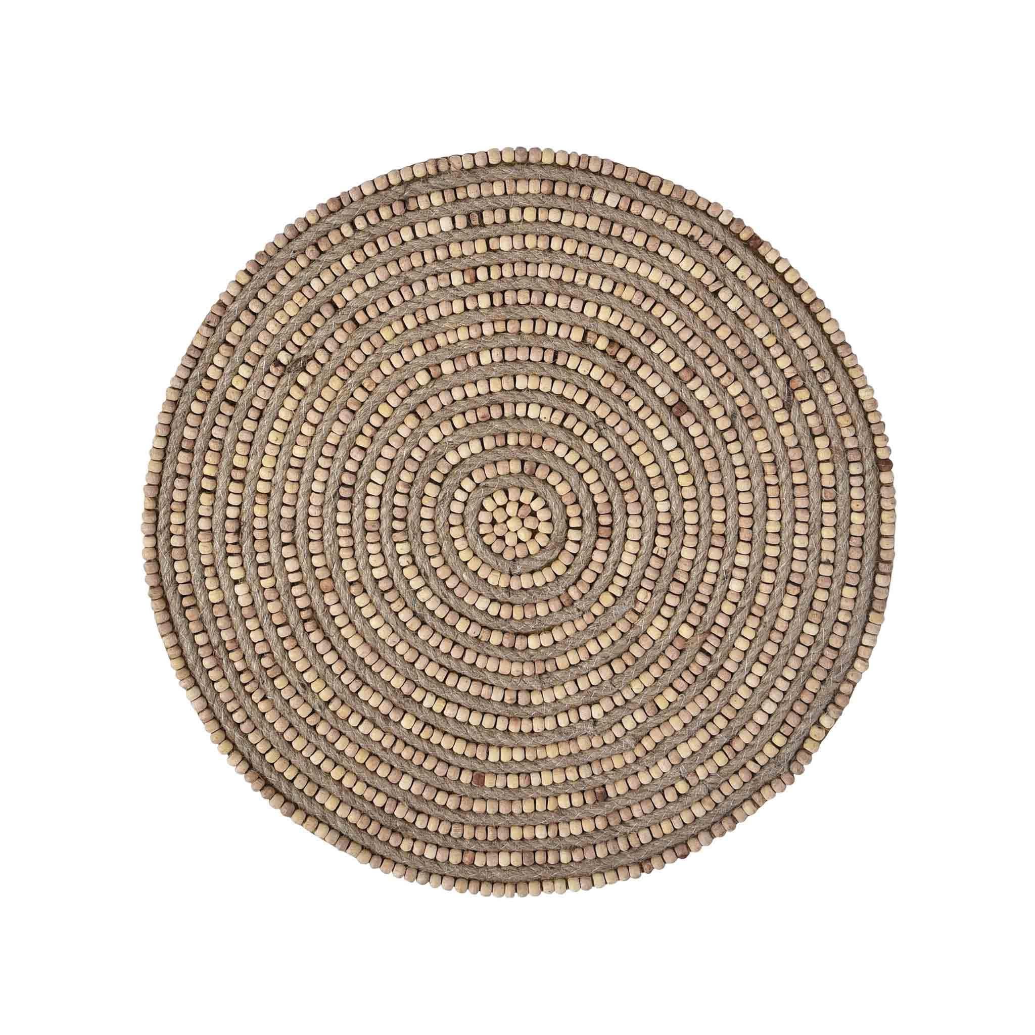 Braided Natural Jute & Wood Beaded Placemat, Set of 2