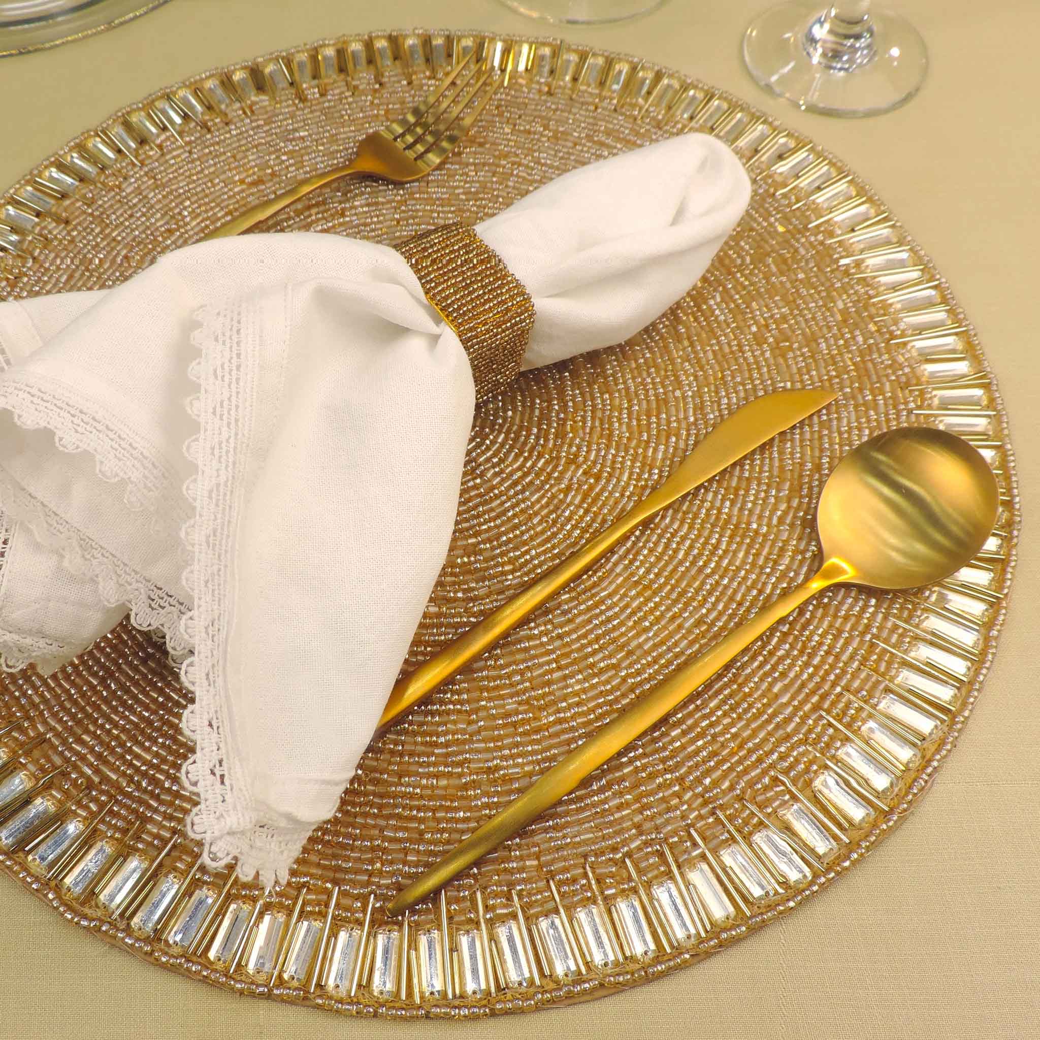 Glam Crystal Beaded Placemat in Gold, Set of 2