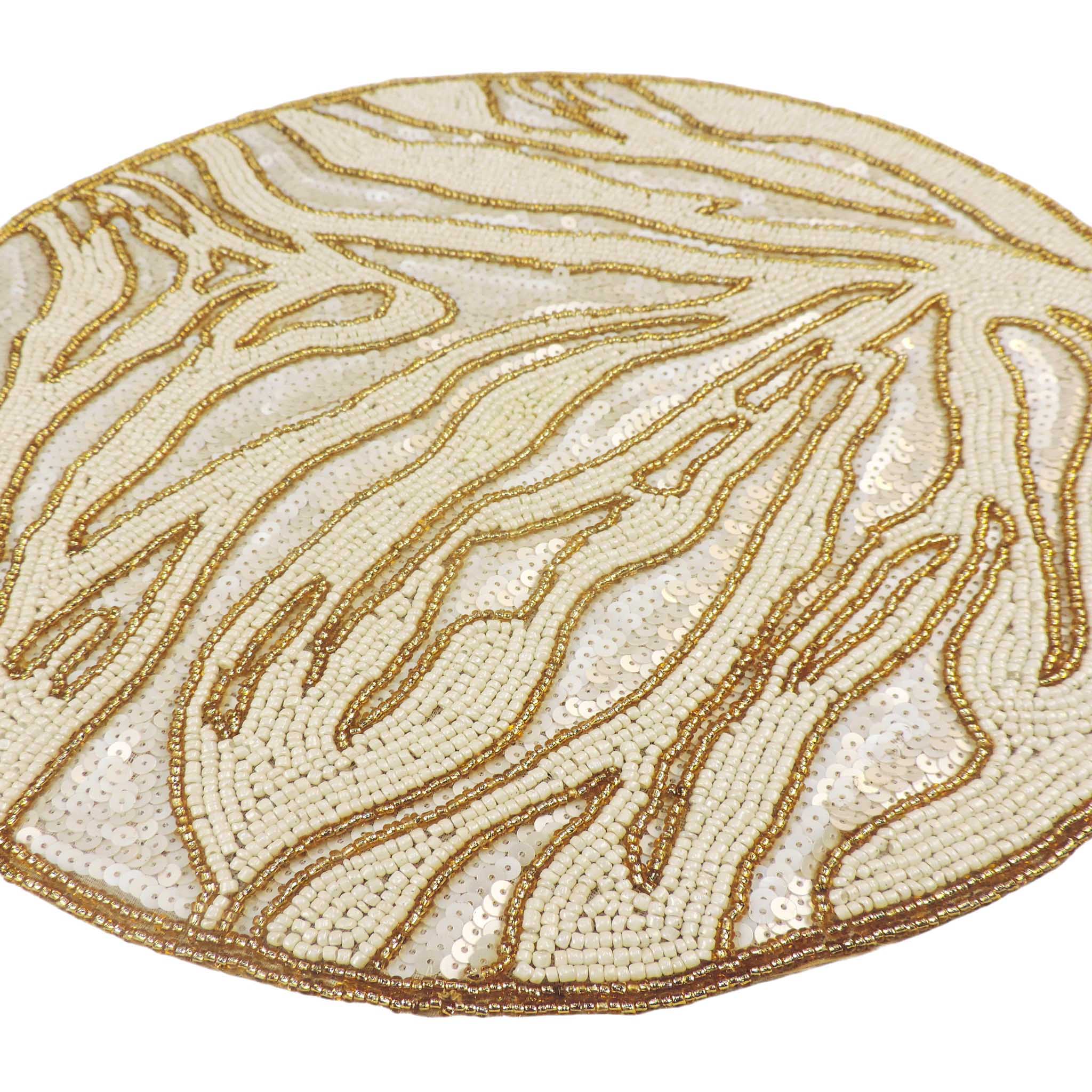 Modern Camo Glass Beaded Placemat in Cream & Gold, Set of 2