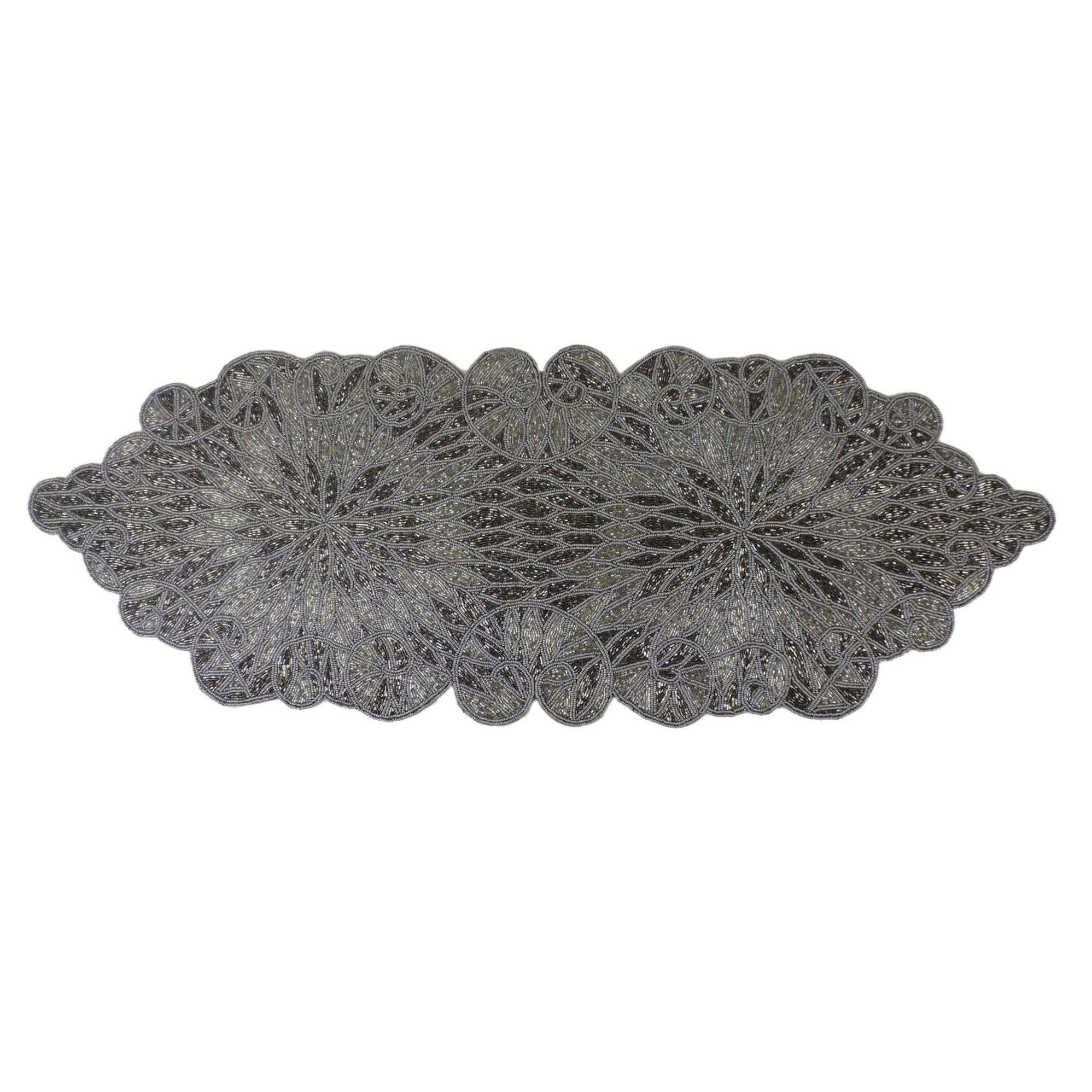 Elegance Glass Bead Embroidered Table Elegance Bead Embroidered Table Runner in Smoke & Silver