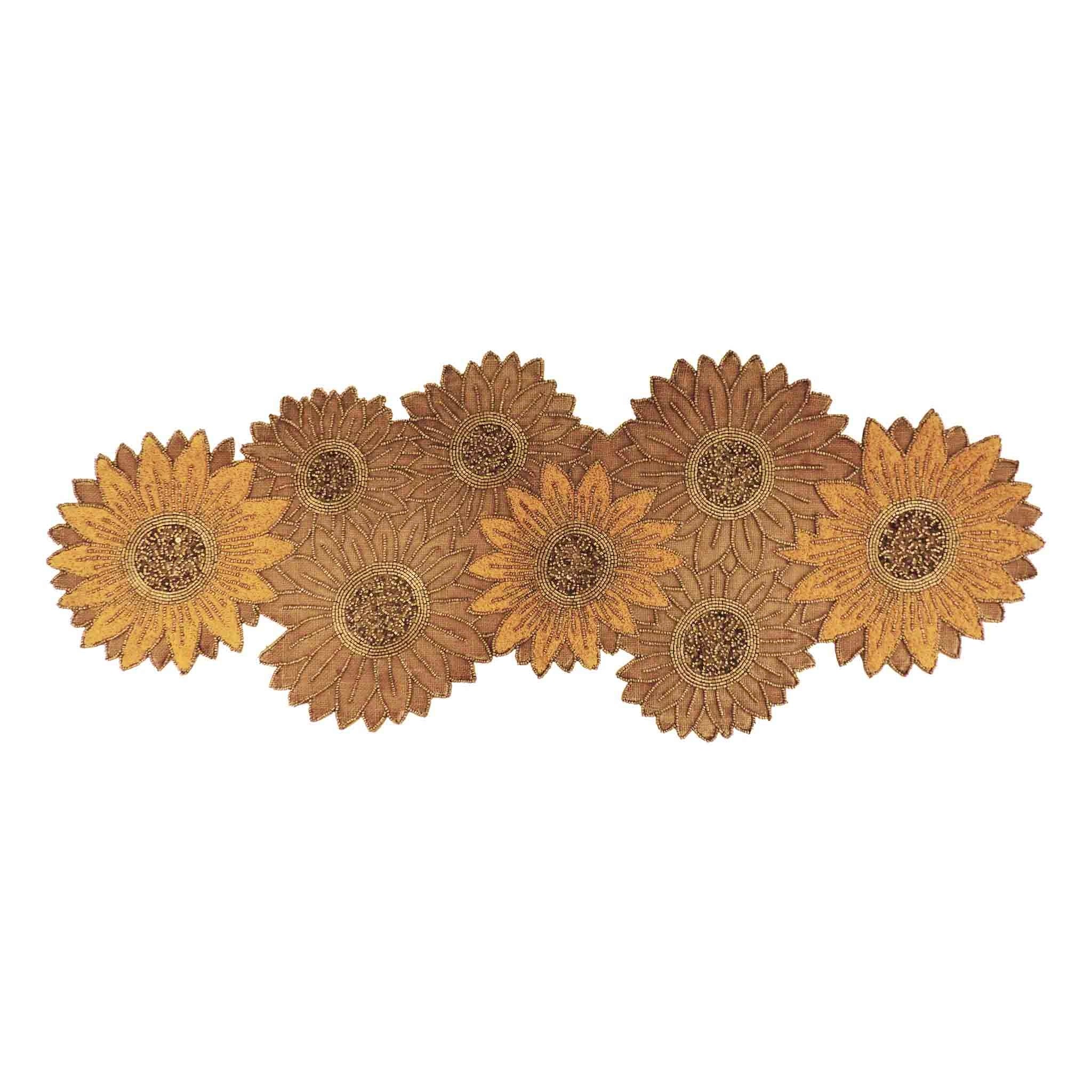 Sunflower Glass Beaded Table Runner in Natural, Gold