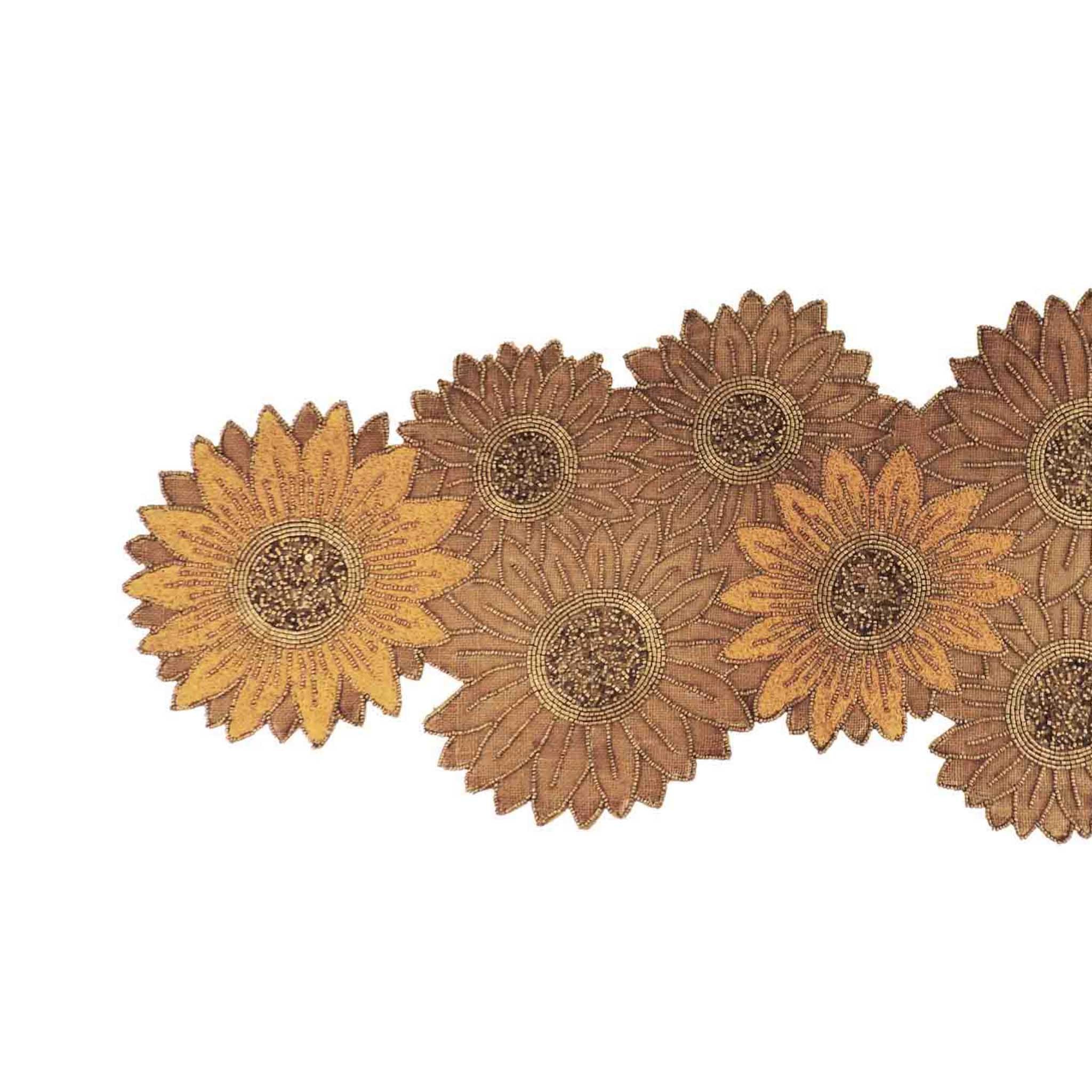 Sunflower Glass Beaded Table Runner in Natural, Gold