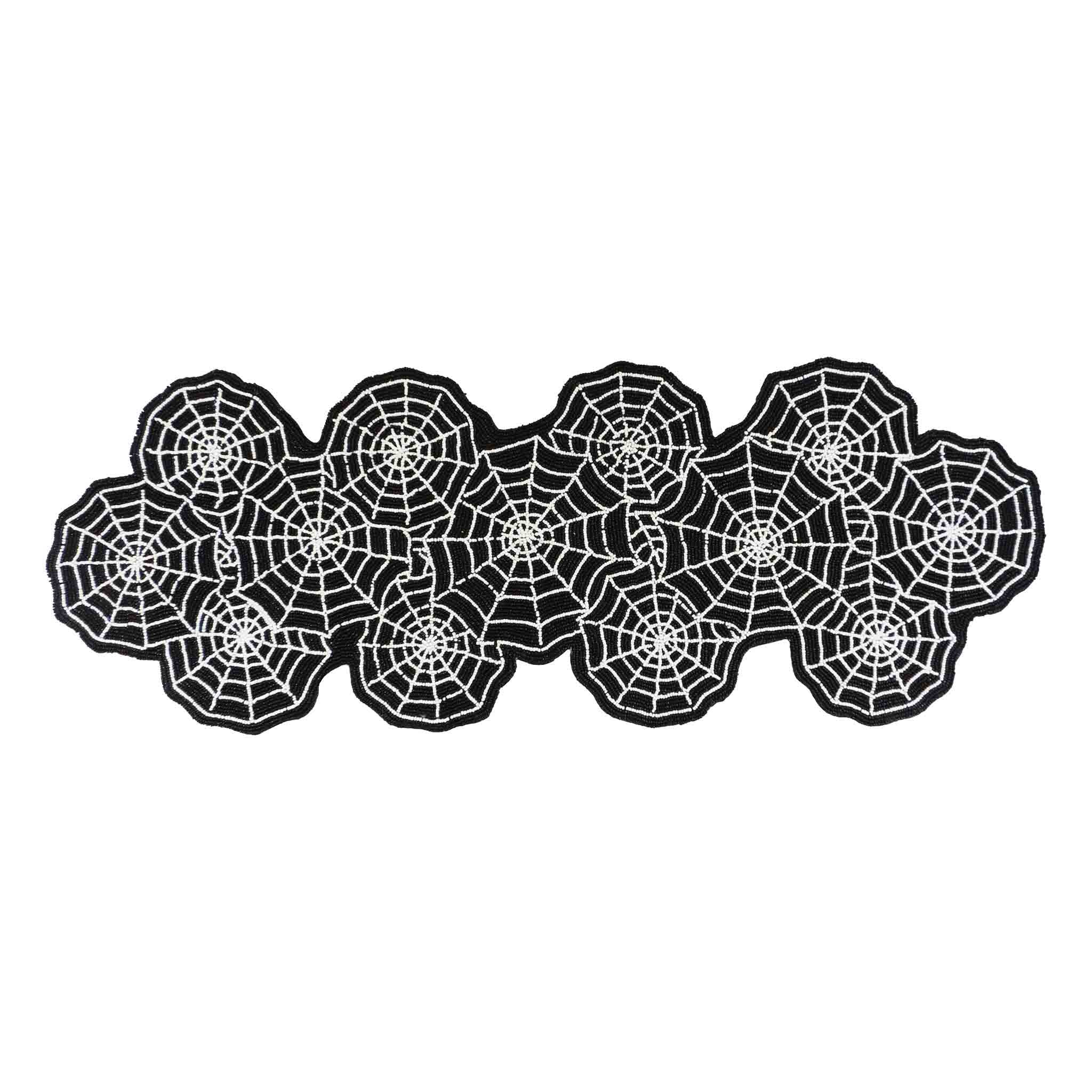 Spiderweb Halloween Bead Table Runner in Black & Silver