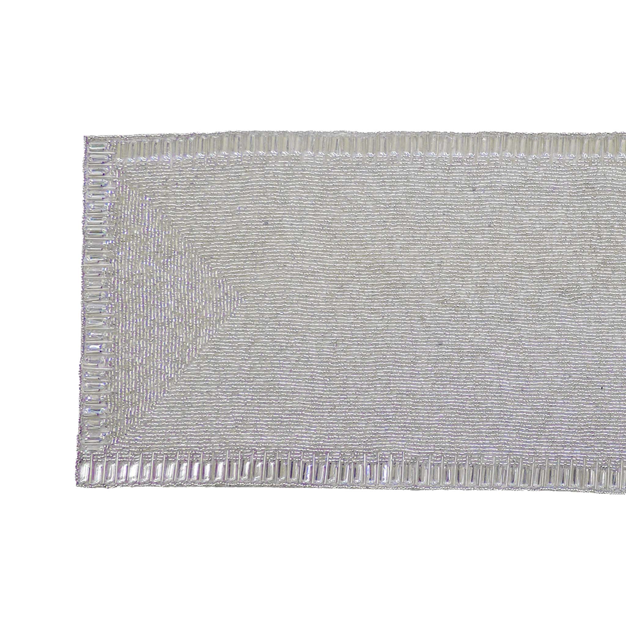 Glam Crystal Bead Embroidered Table Runner in Cream Silver