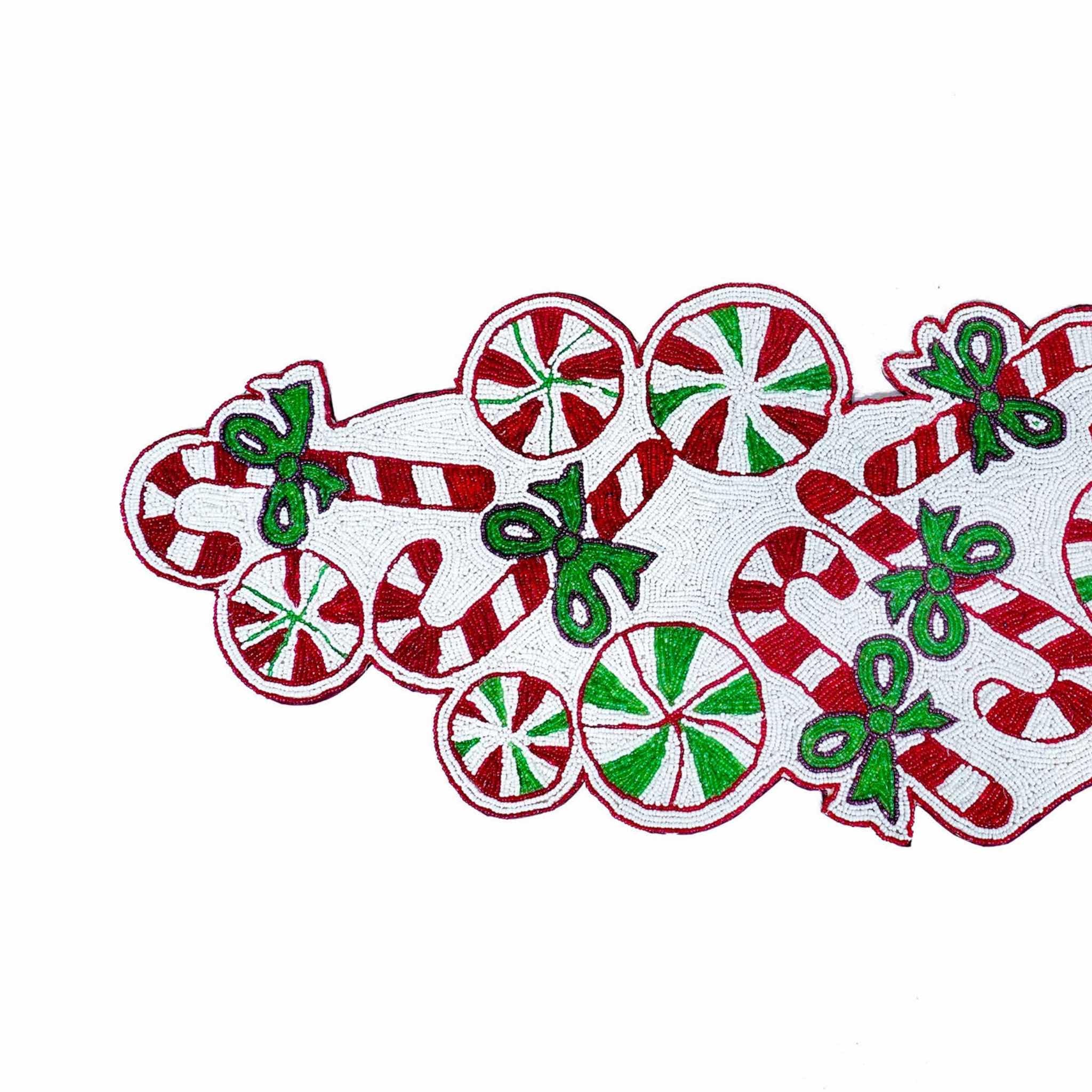 Sweet & Twisted Beaded Table Runner in Red, White & Green