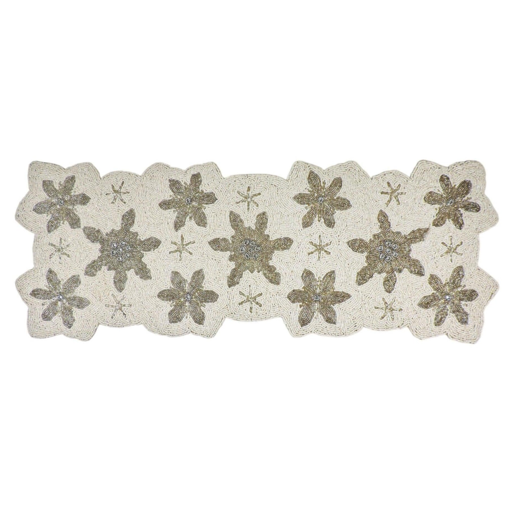 Let It Snow Beaded Winter Table Runner in White & Silver