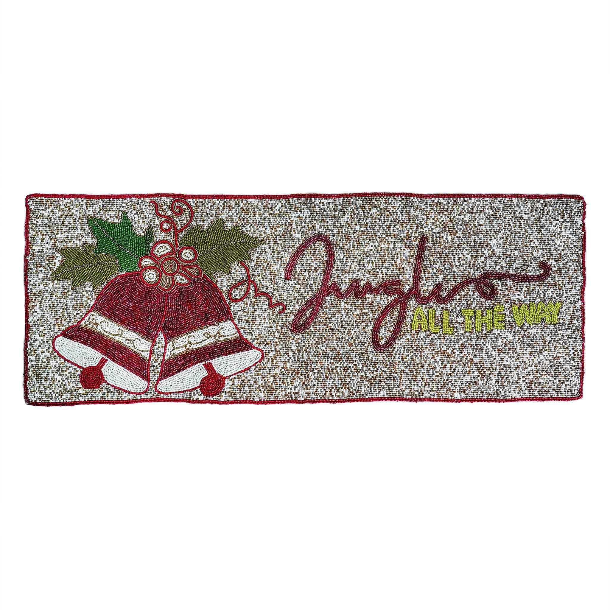 Jingle All The Way Beaded Christmas Table Runner in Red