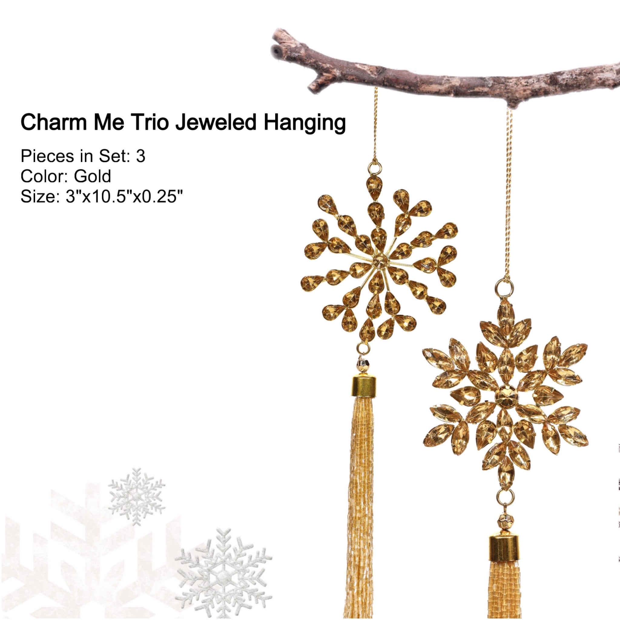 Charm Me Trio Jeweled Hanging in Gold, Set of 3