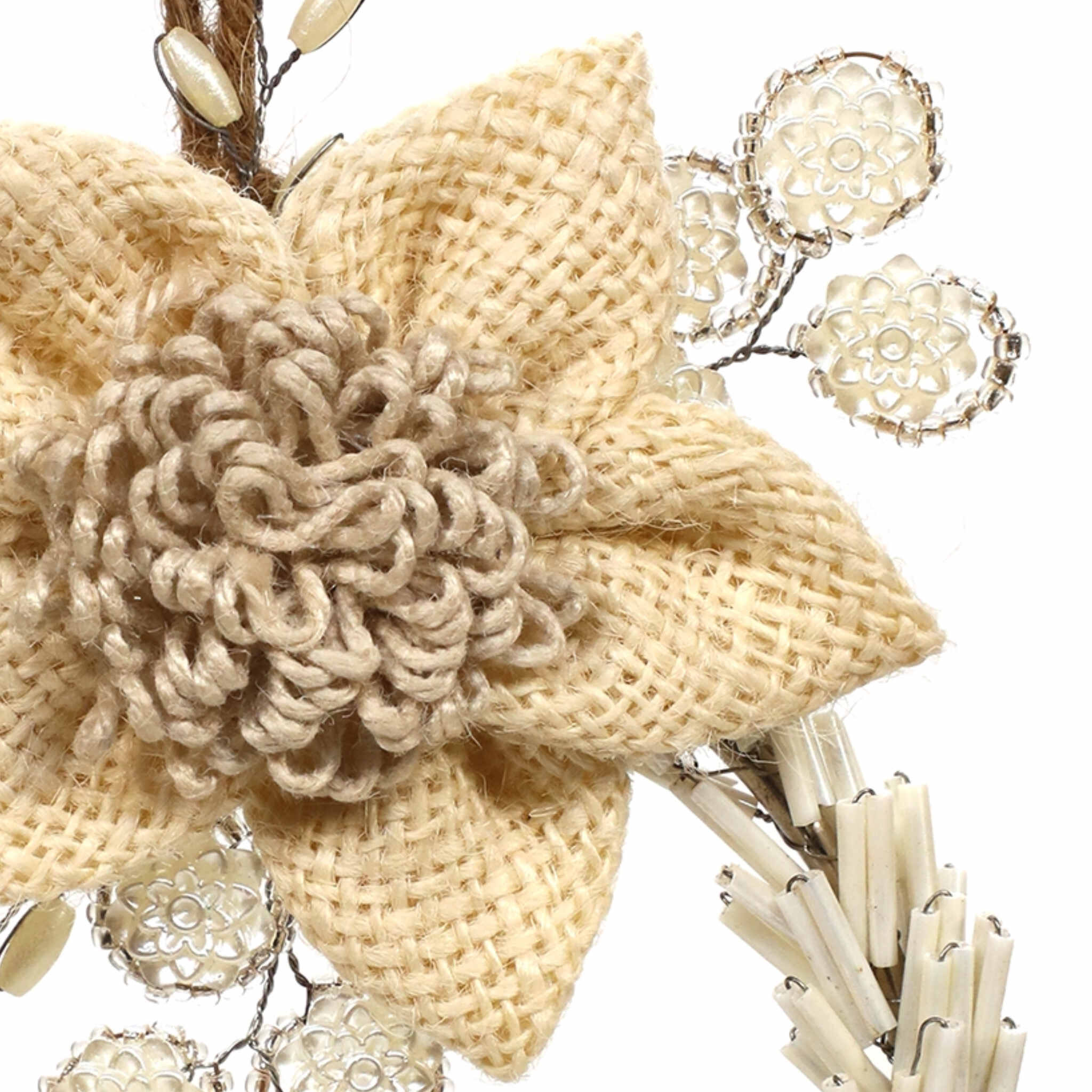 Inner-Circle Beaded Wreath Hanging with flower in Cream, Set of 2