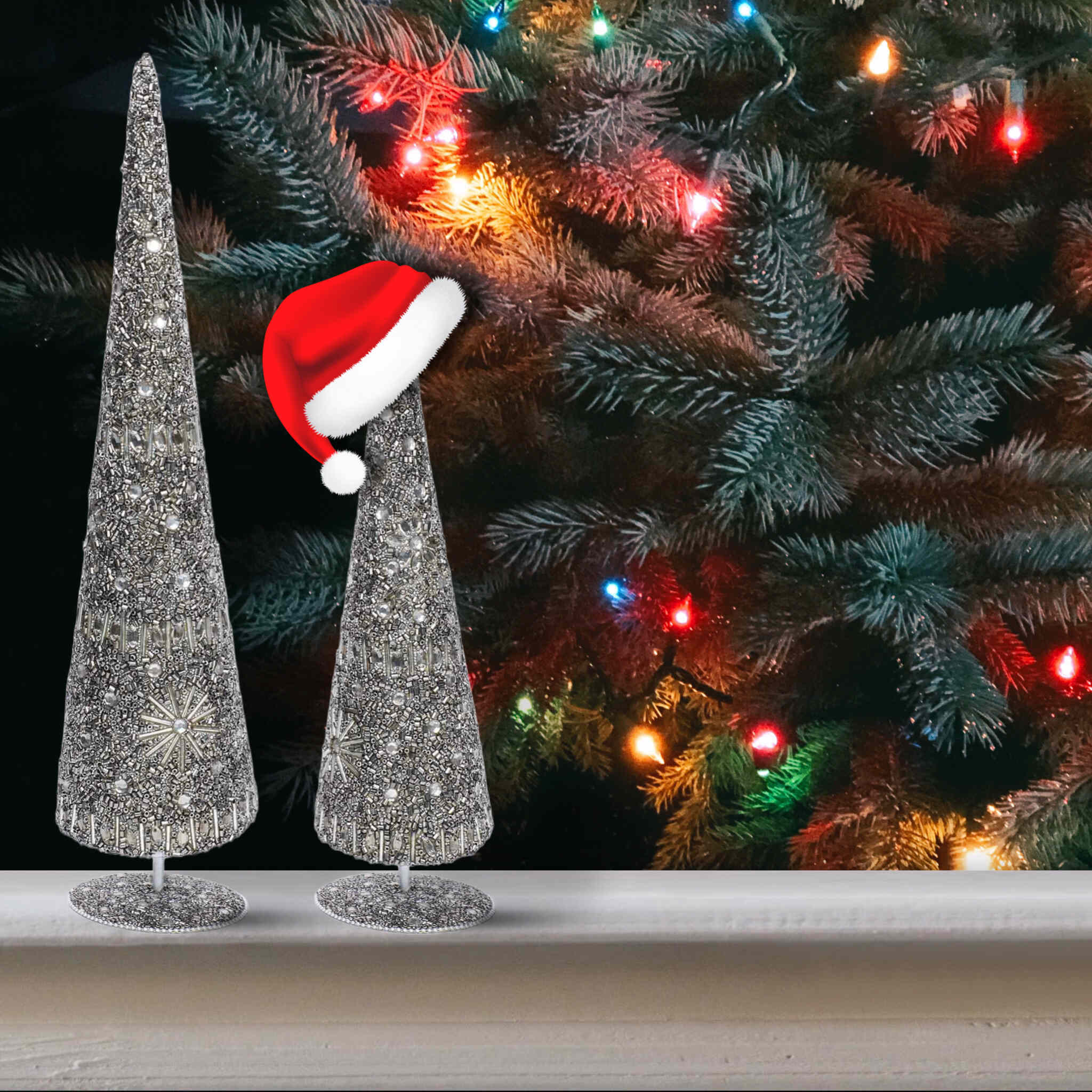 Enchanted Christmas Tree Duo in Silver, Set of 2