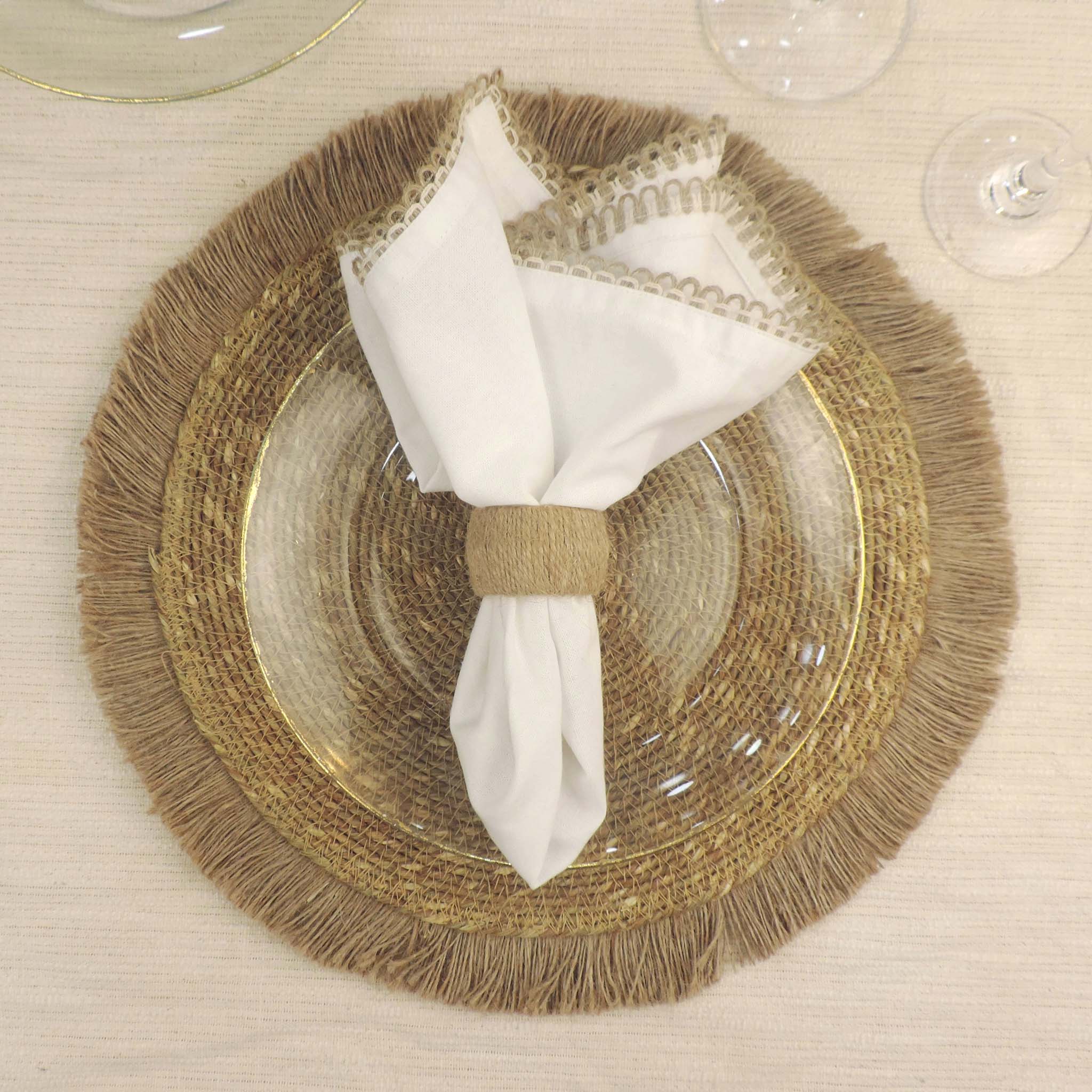 Braided Natural Jute Placemat with Fringe, Set of 2