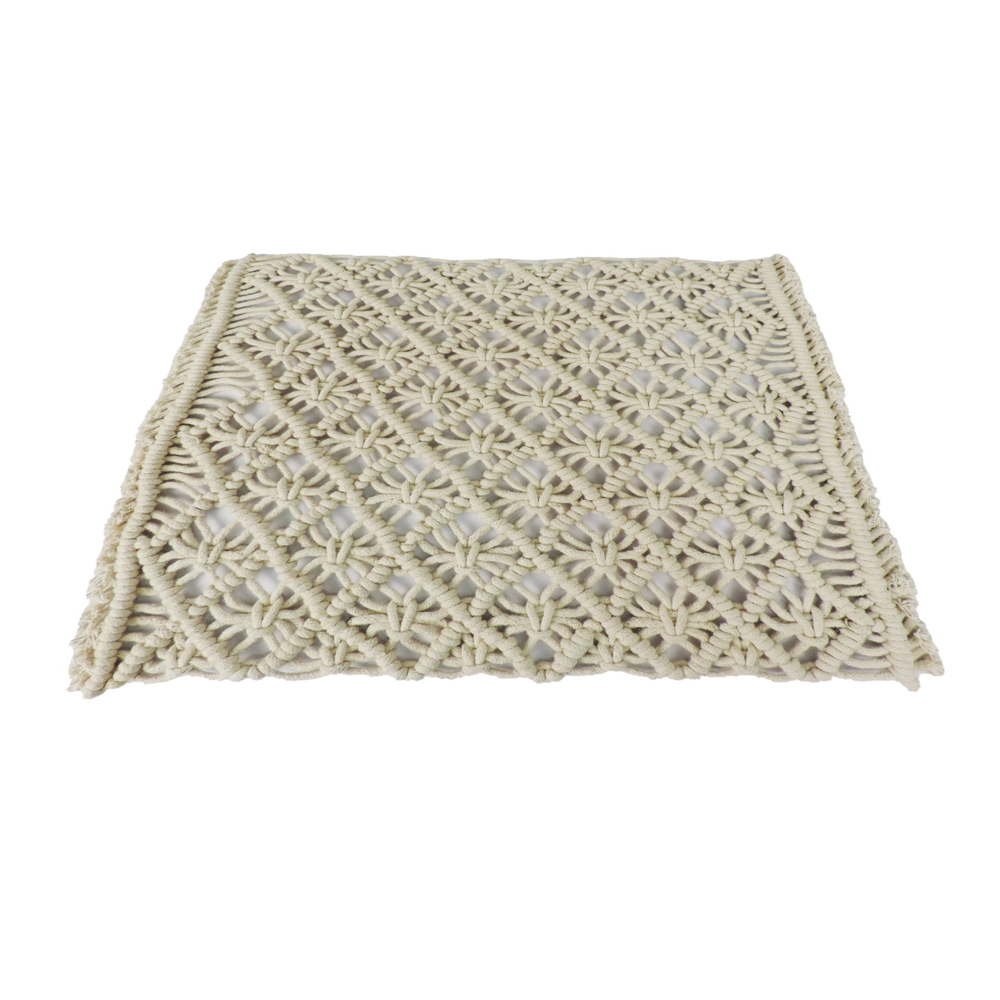 Handmade Cotton Woven Macrame Placemat in White, Set of 2