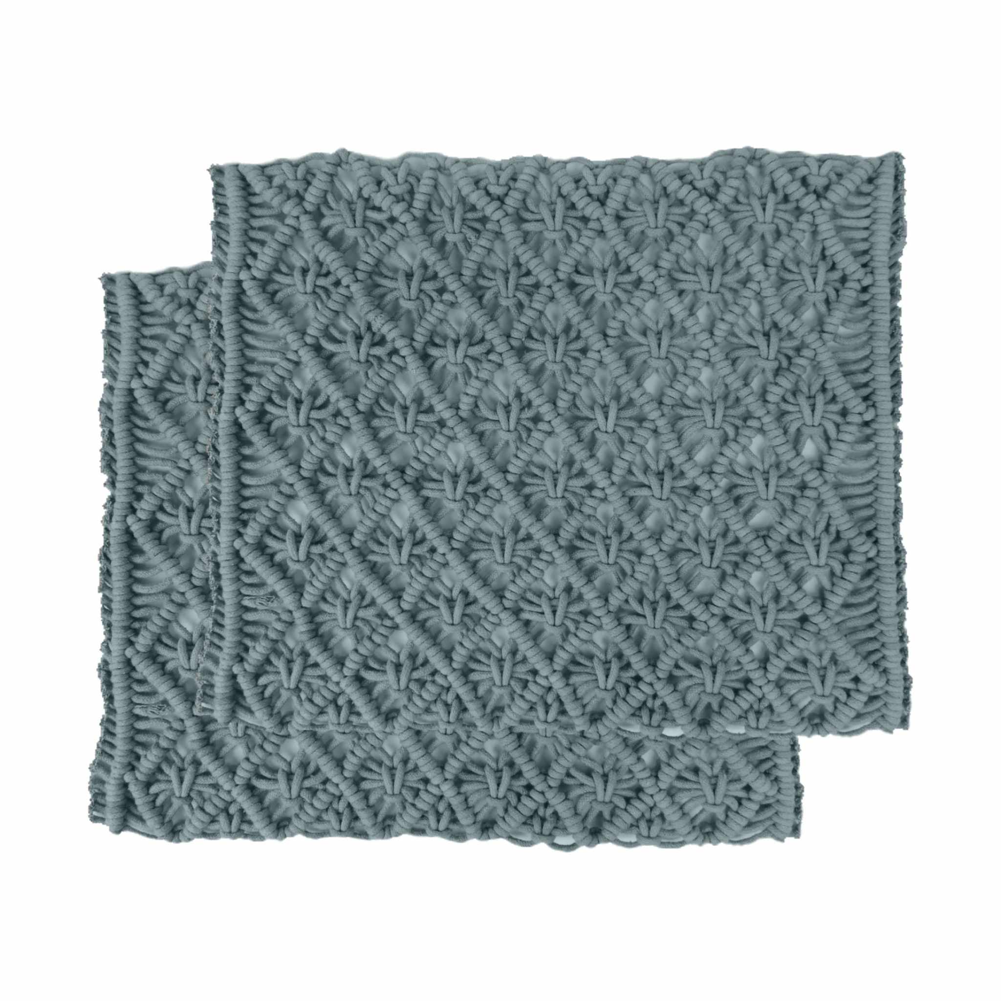 Handmade Cotton Woven Macrame Placemat in Grey, Set of 2