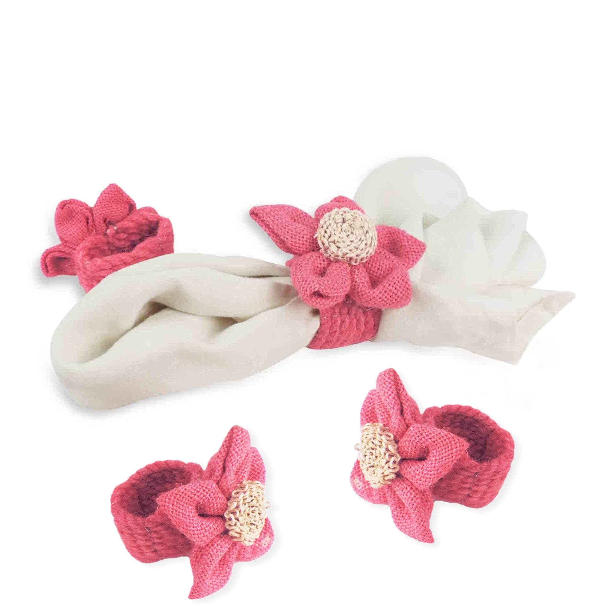 Jute Posy Napkin Ring in Pink, Set of 4