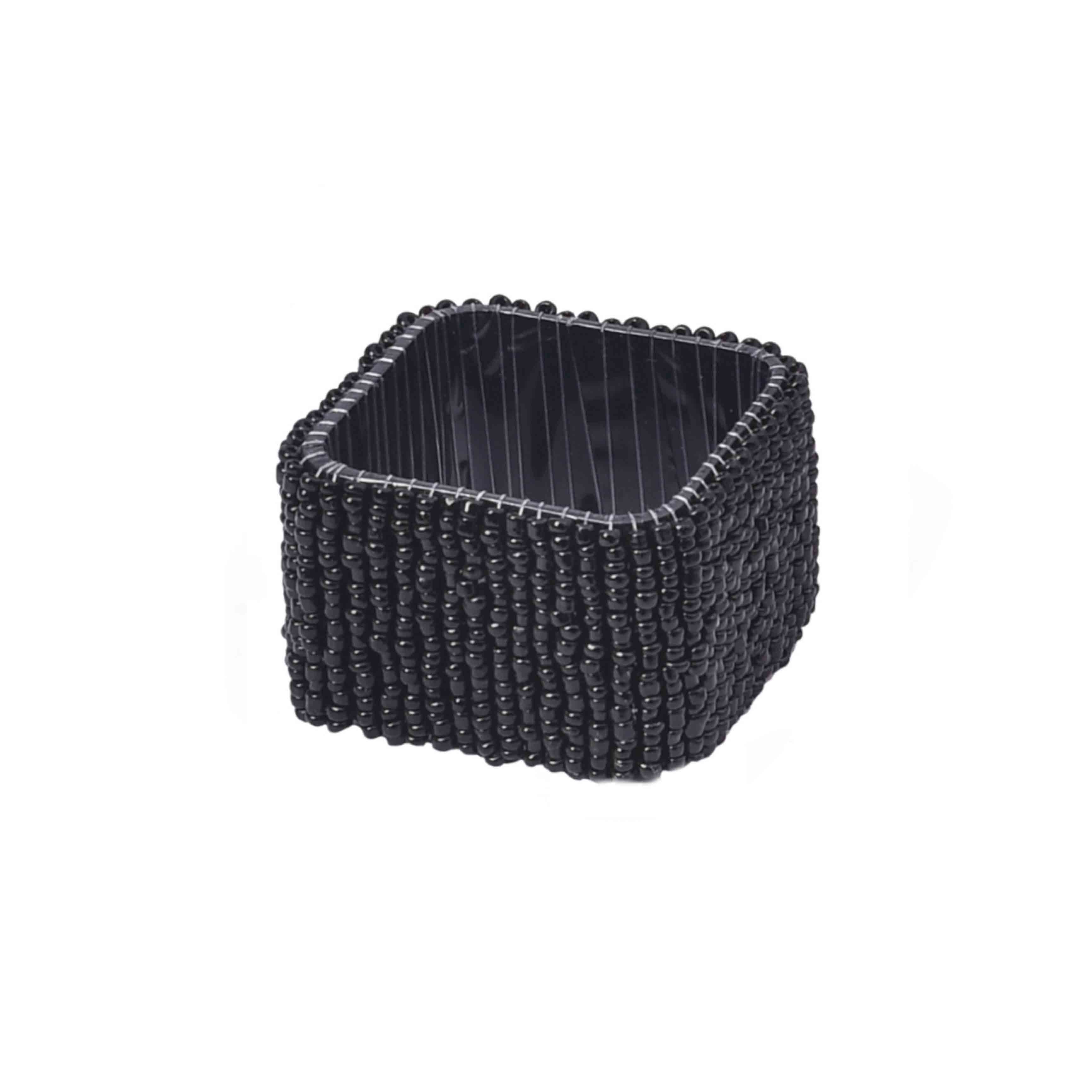 Classic Square Napkin Ring in Black, Set of 4