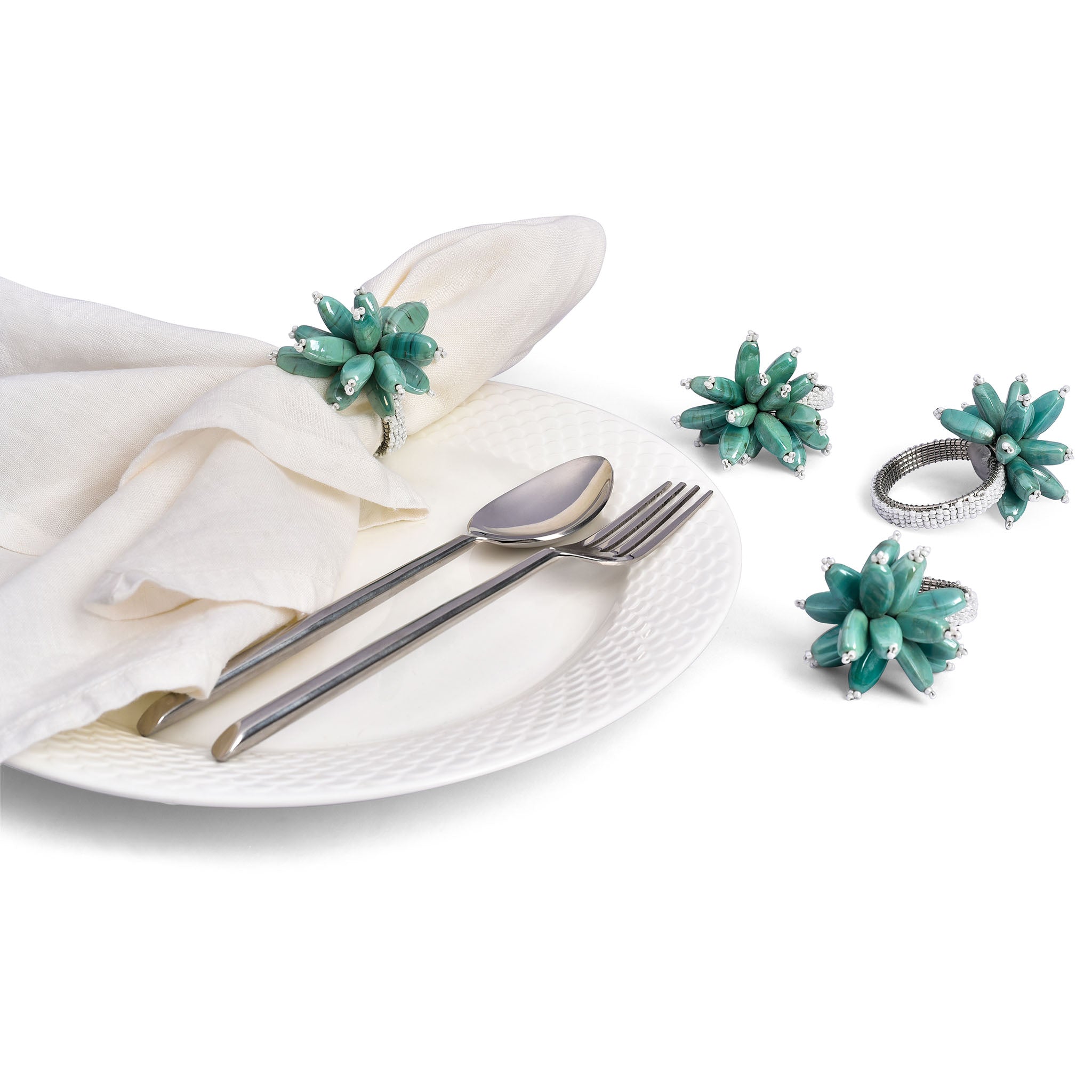 Blossom Napkin Ring in Aqua, Set of 4