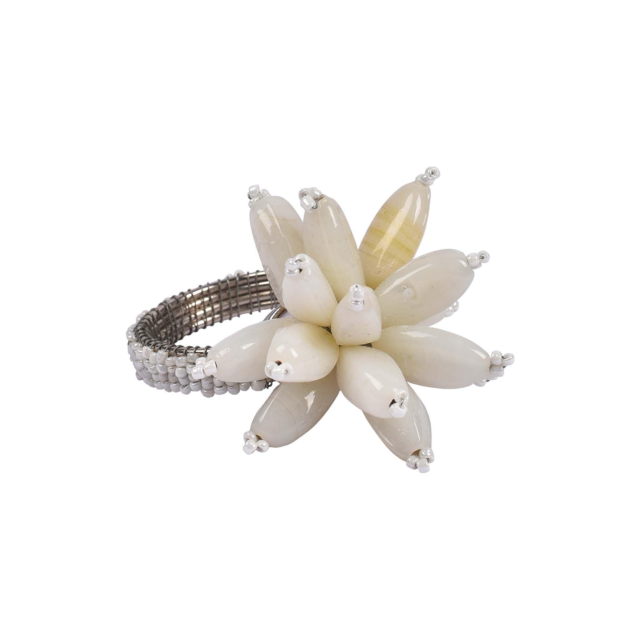 Blossom Napkin Ring in White, Set of 4