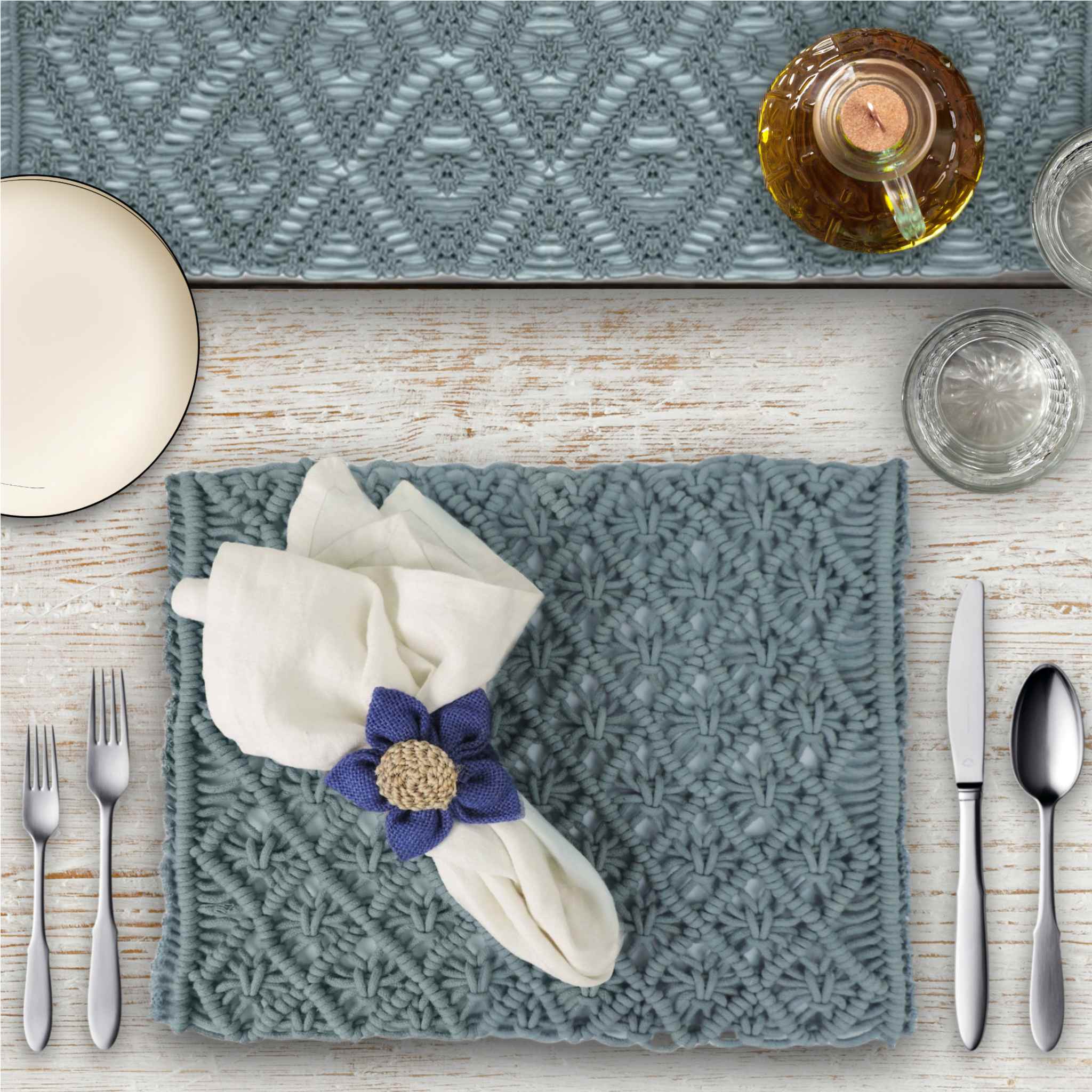 Handmade Cotton Woven Macrame Table Setting in Grey