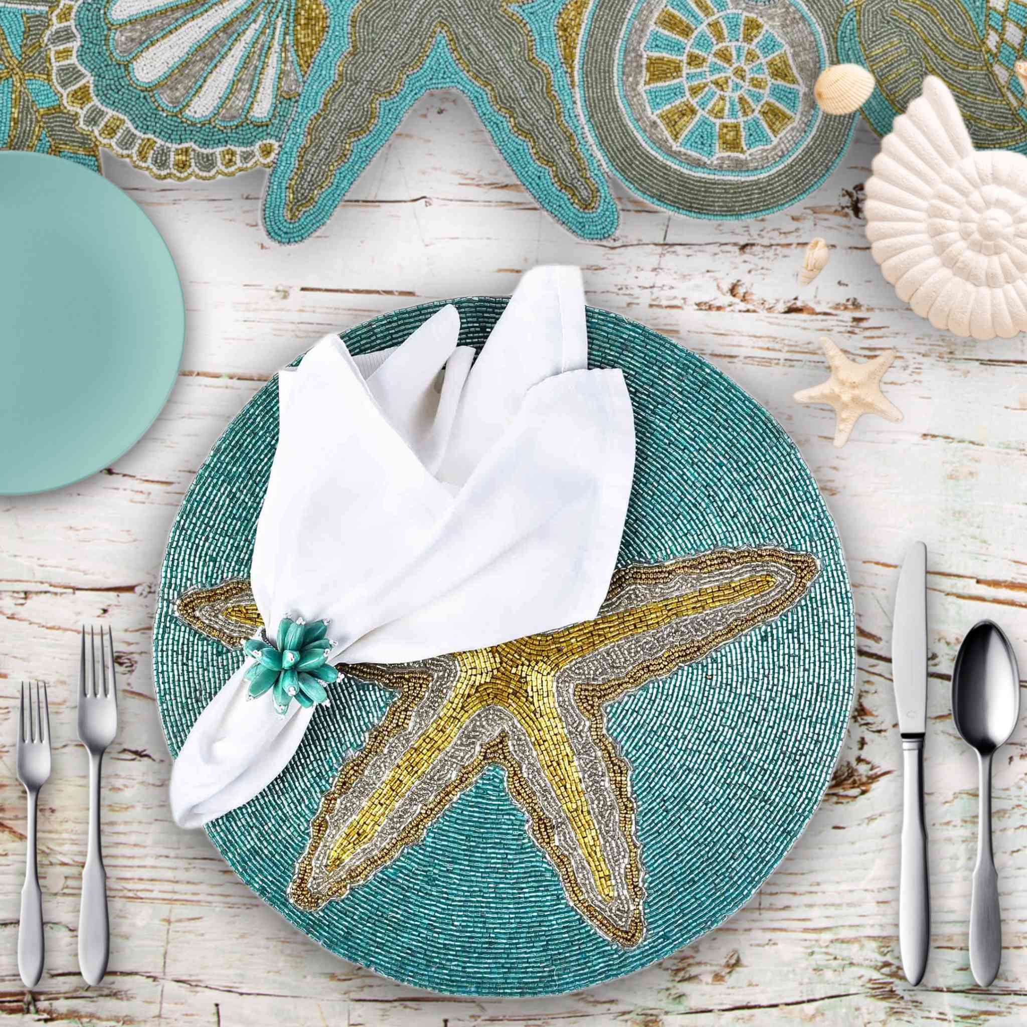 Ringo Starfish Beaded Table Setting - Teal & Gold