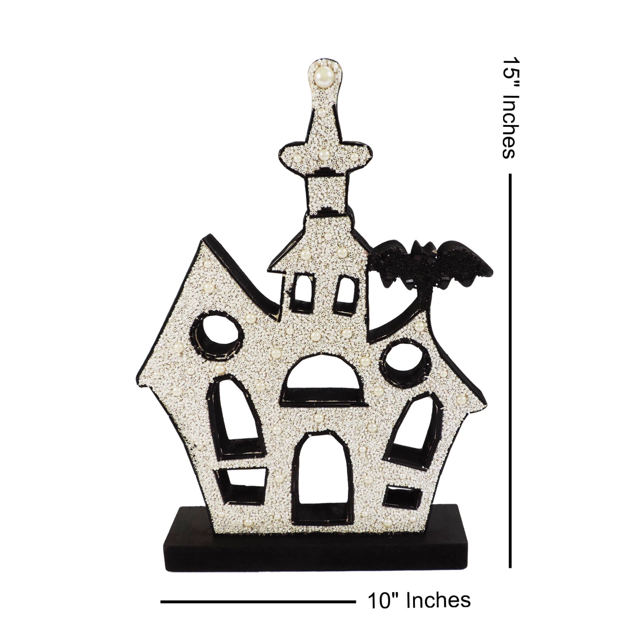 Haunted House Beaded Halloween Table Decor in White & Black