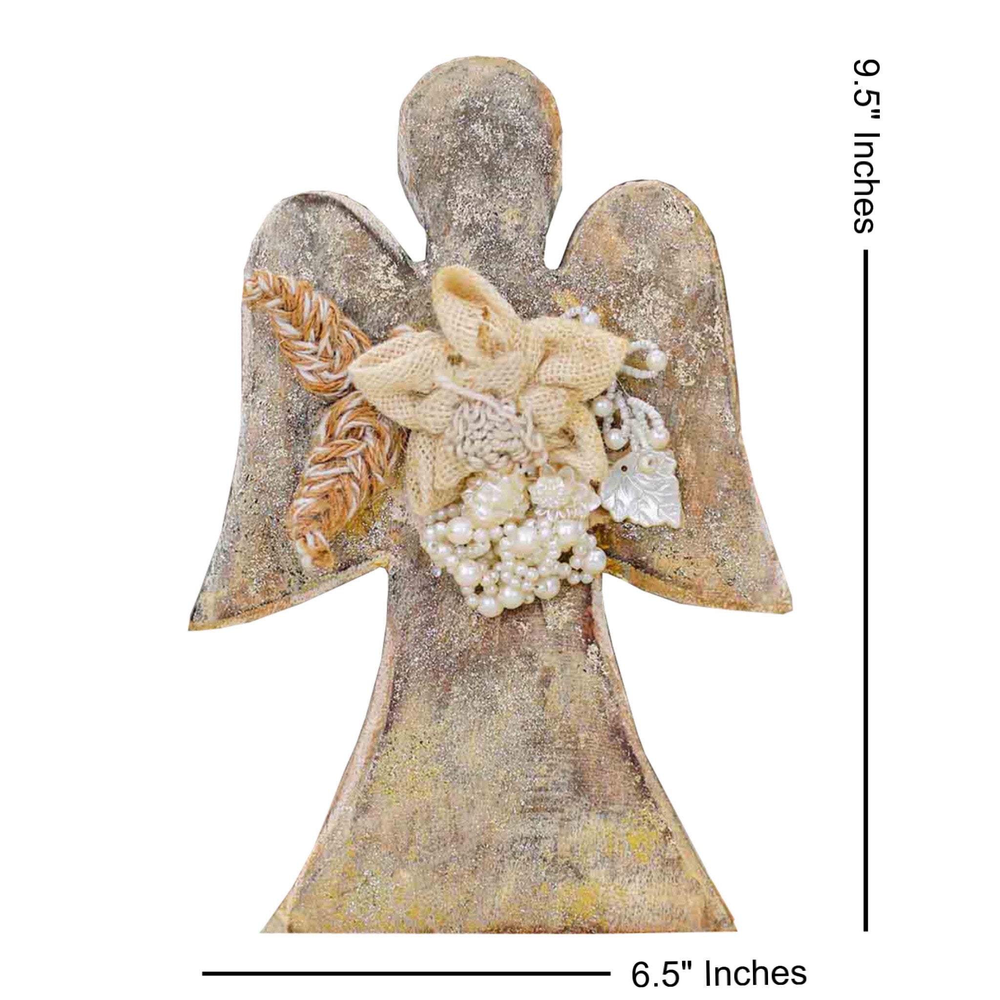 Angel Wood Christmas Figurine with Jute Flower in Natural