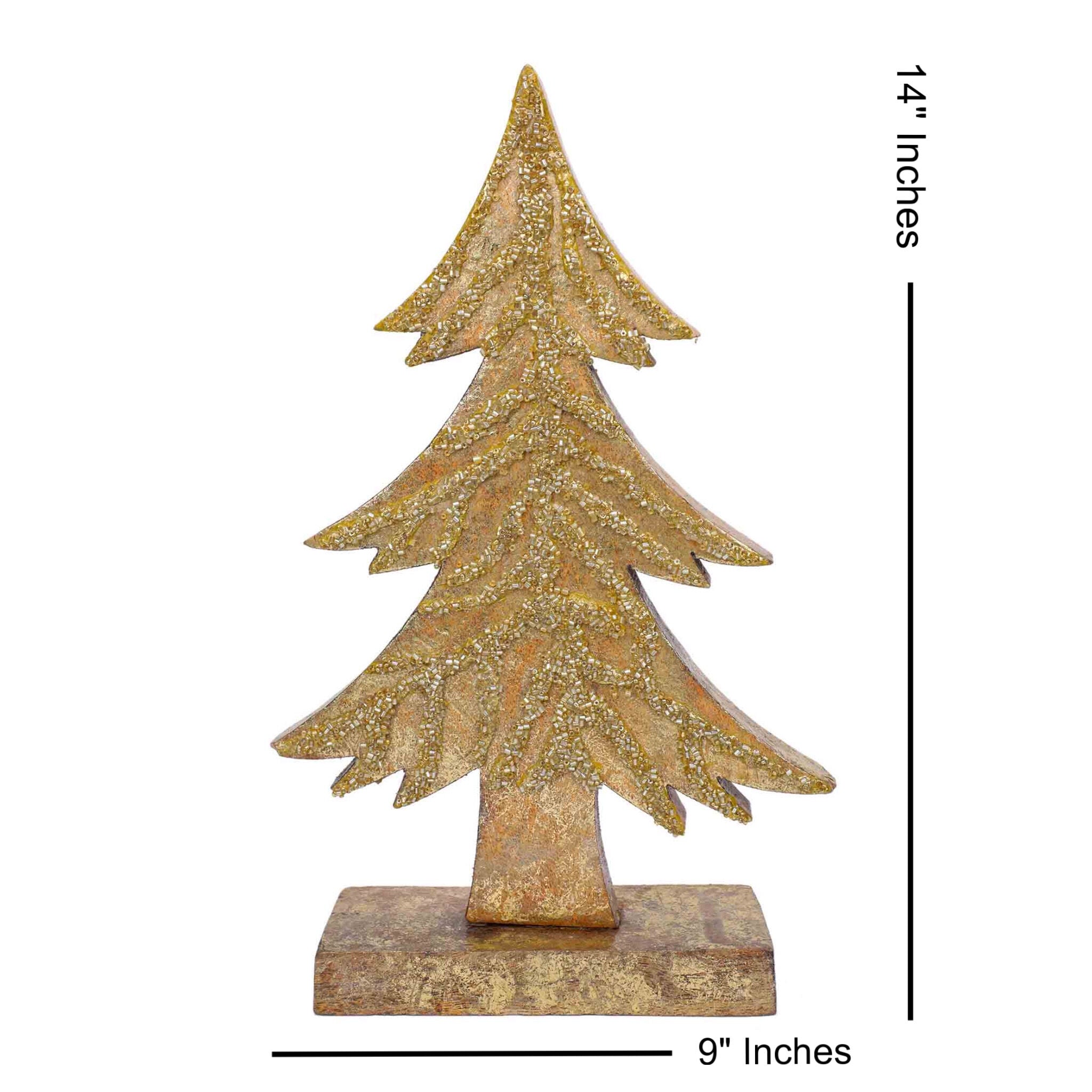 Handmade Gold Beaded Tannenbaum Wood Christmas Tree