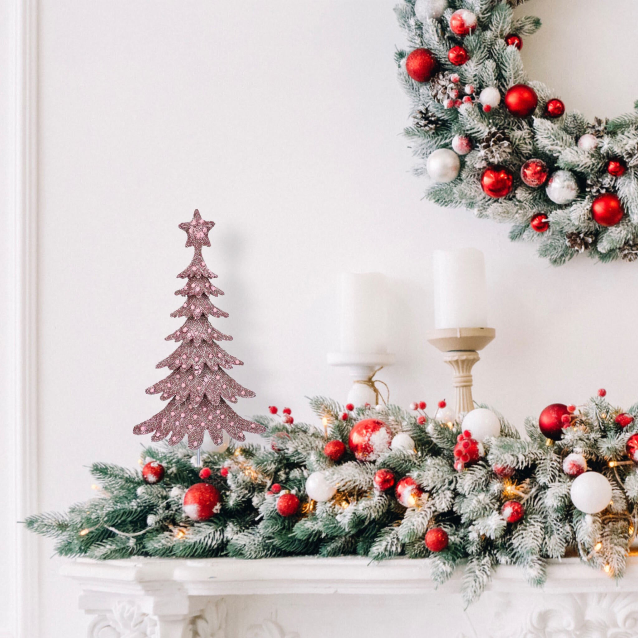 Dickens Beaded Christmas Tree in Pink & Silver