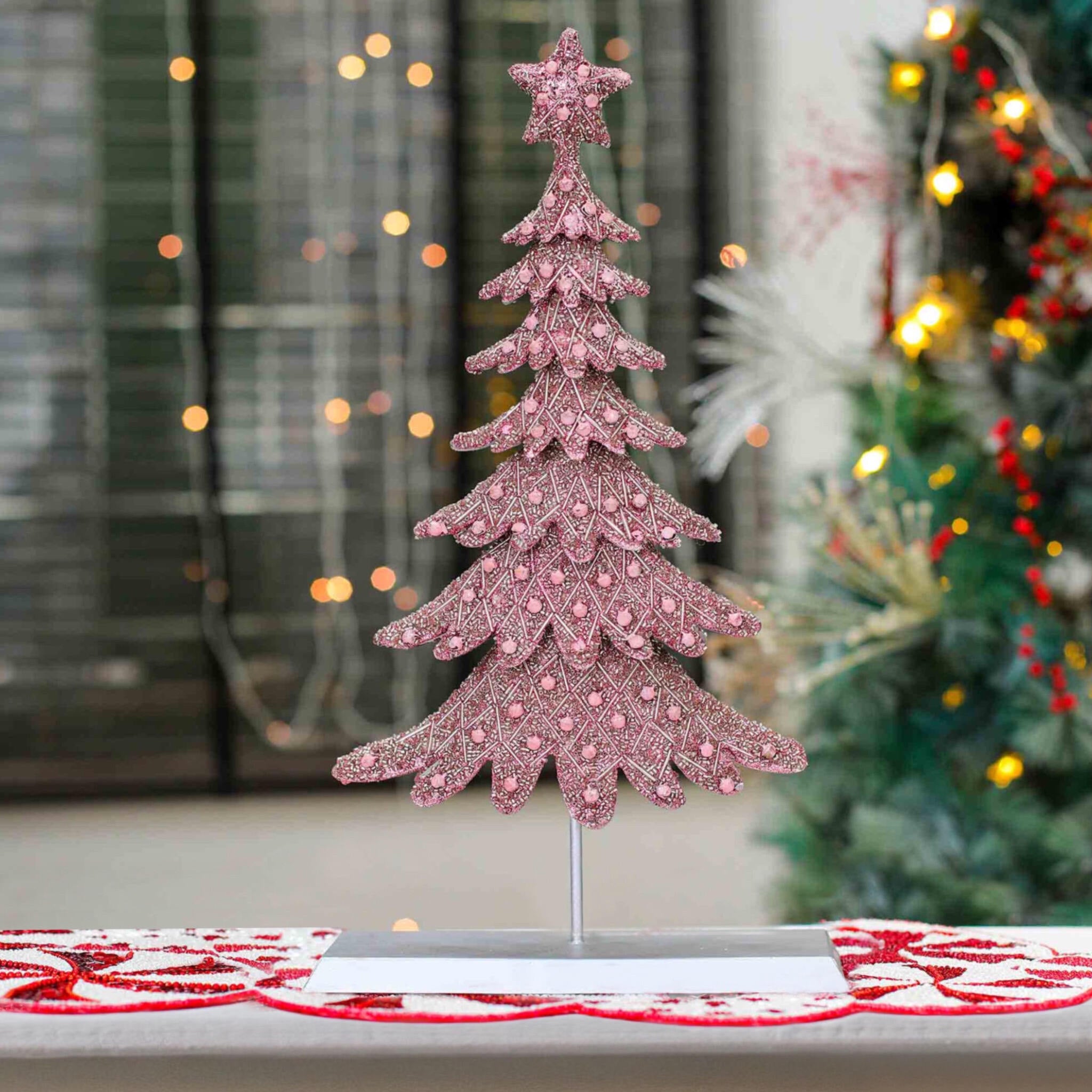 Dickens Beaded Christmas Tree in Pink & Silver