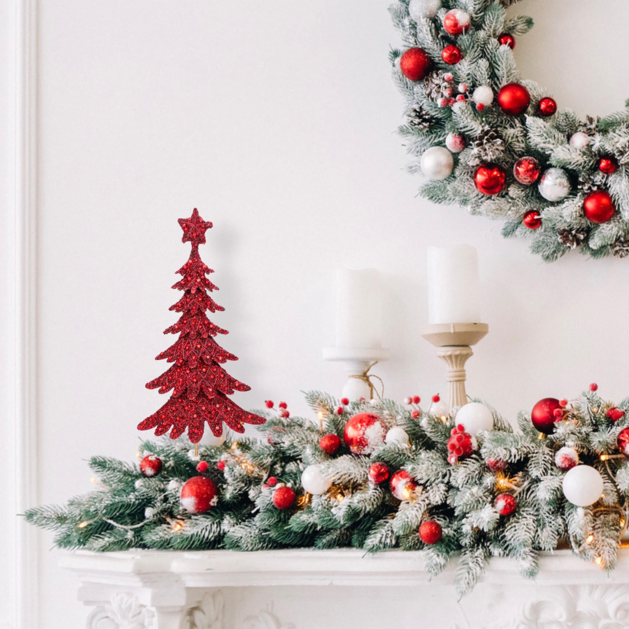 Dickens Beaded Christmas Tree in Red & Gold