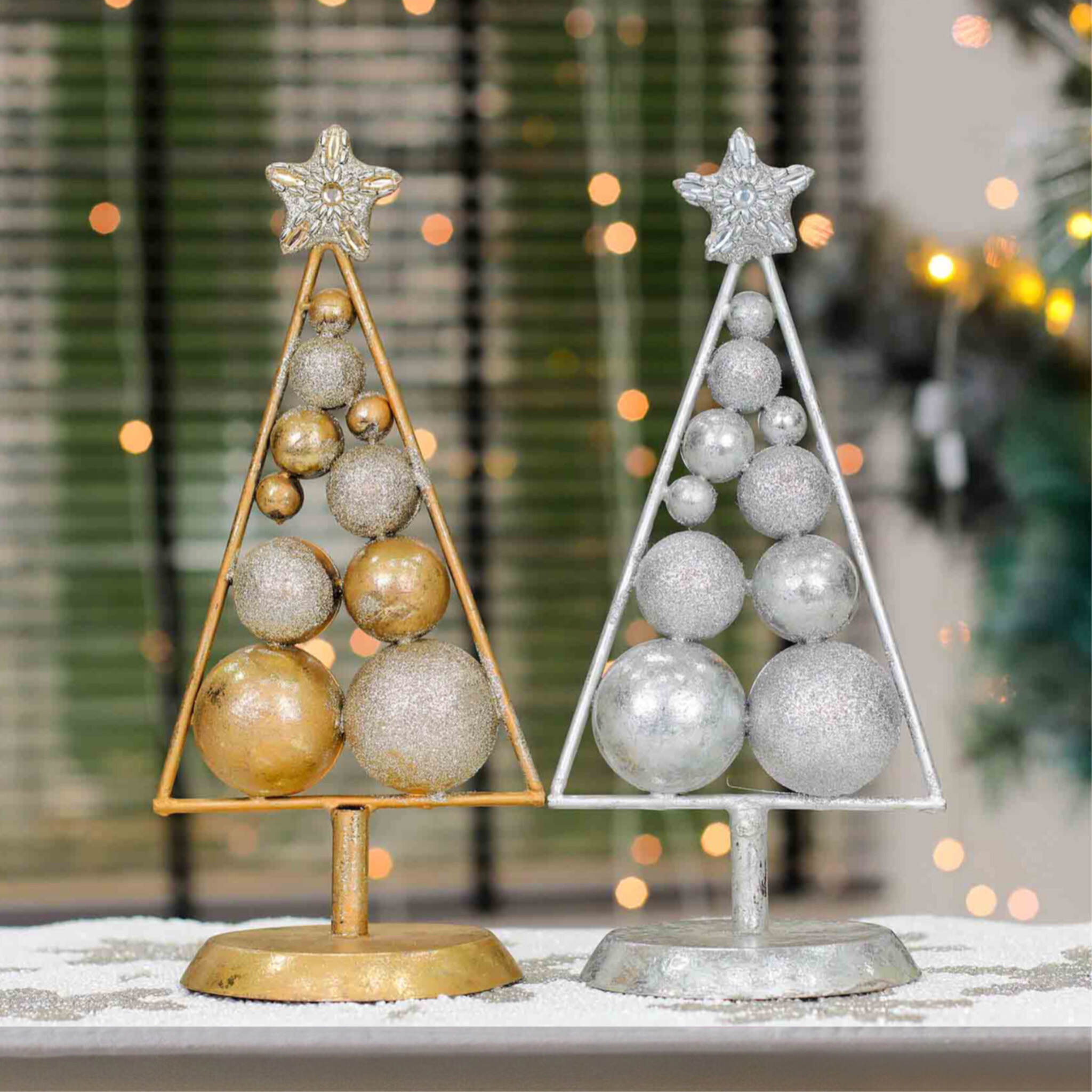 Retro Beaded Christmas Tree in Silver & Gold, Set of 2